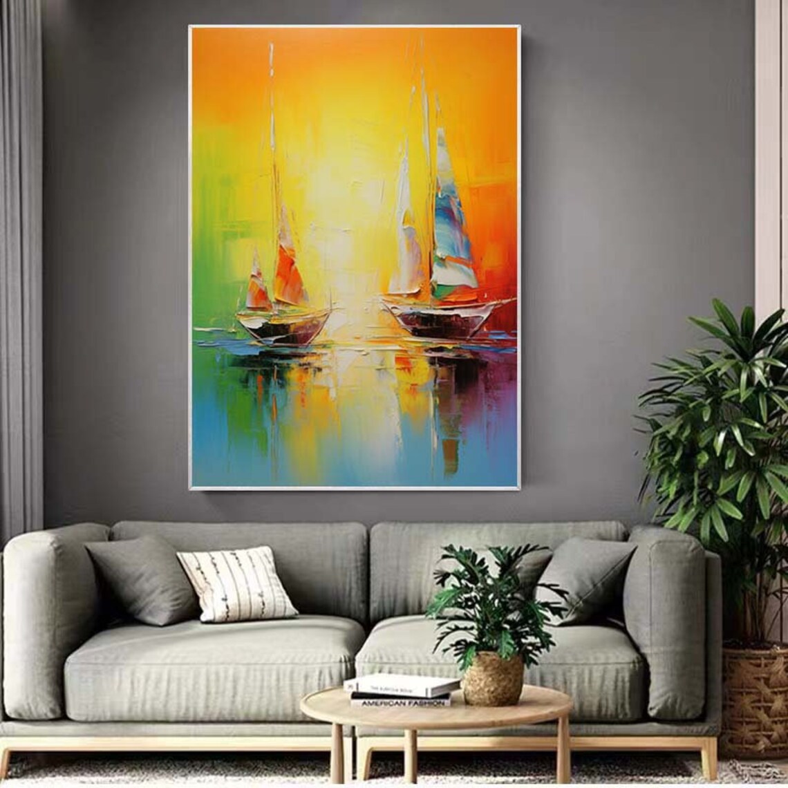 Two Colorful Sailboats Gliding Across A Vibrant Sunset Sea Poster - Image 3
