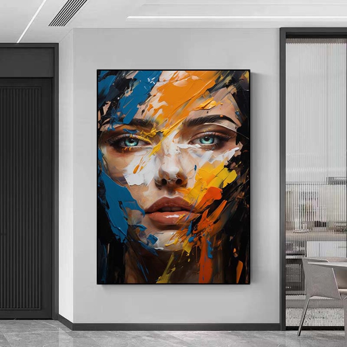 Colorful Abstract Facial Oil Painting Textured Face Of Girl Painting Figurative Wall Art Original Oil Painting Decorative Painting Room Art - Image 5