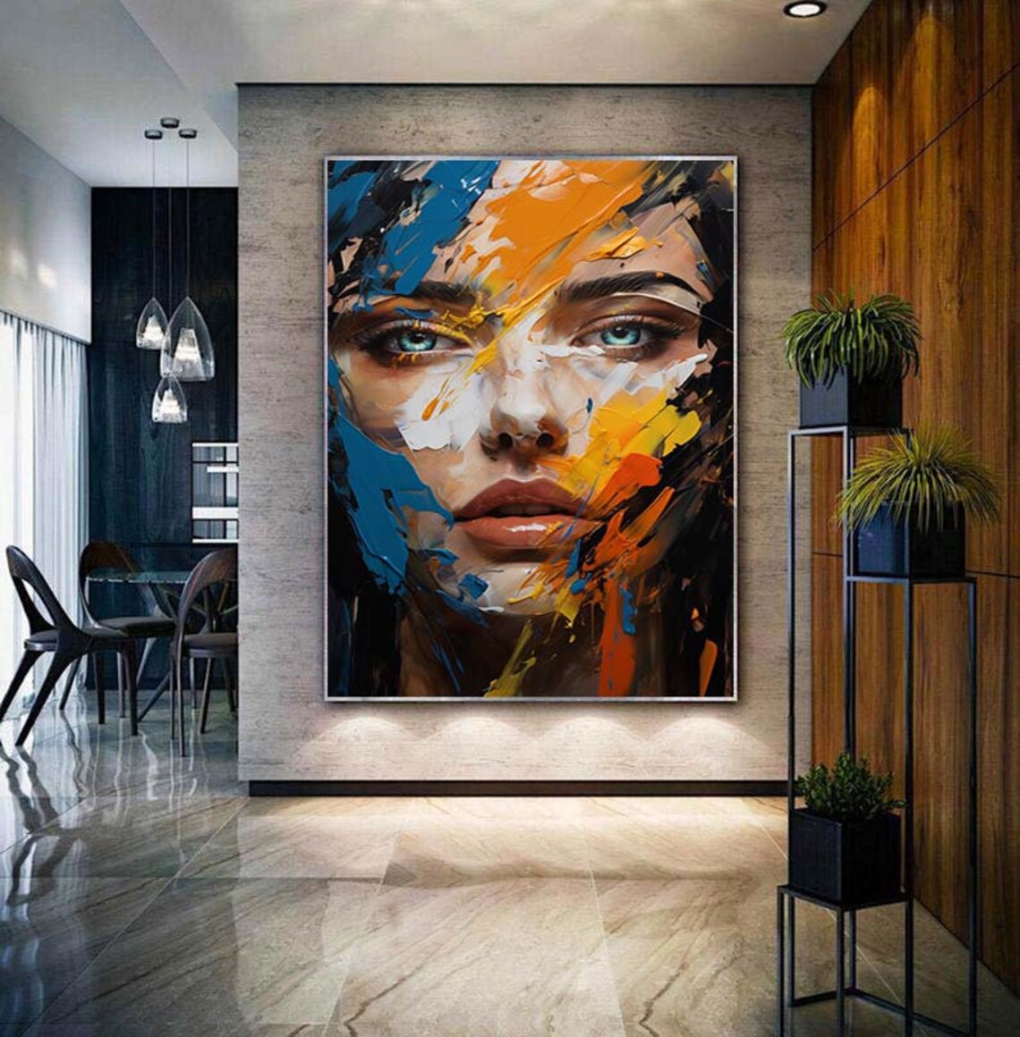 Colorful Abstract Facial Oil Painting Textured Face Of Girl Painting Figurative Wall Art Original Oil Painting Decorative Painting Room Art - Image 3