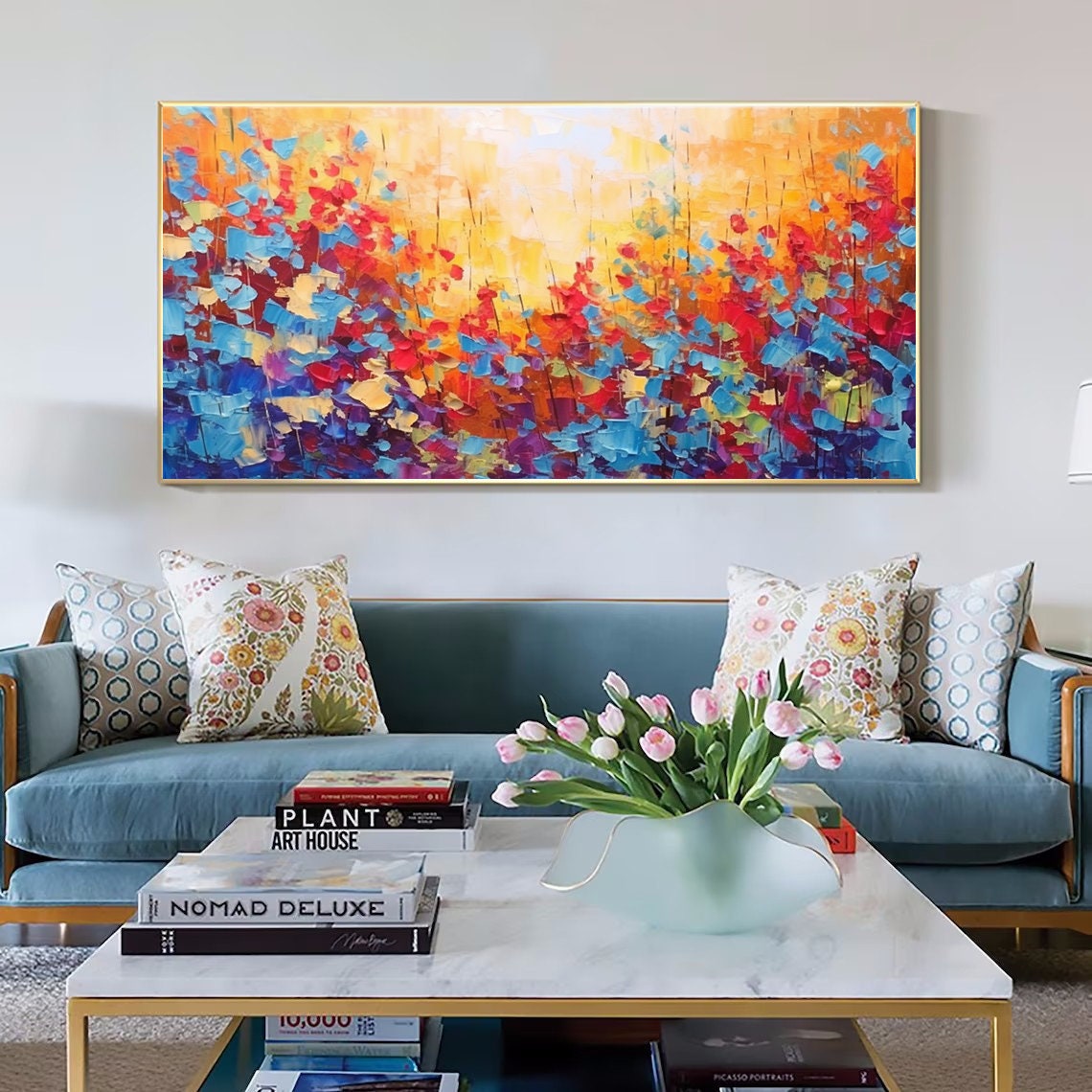 Fiery Autumn Field Of Palette Knife Blooms In Warm Gold Poster - Image 3