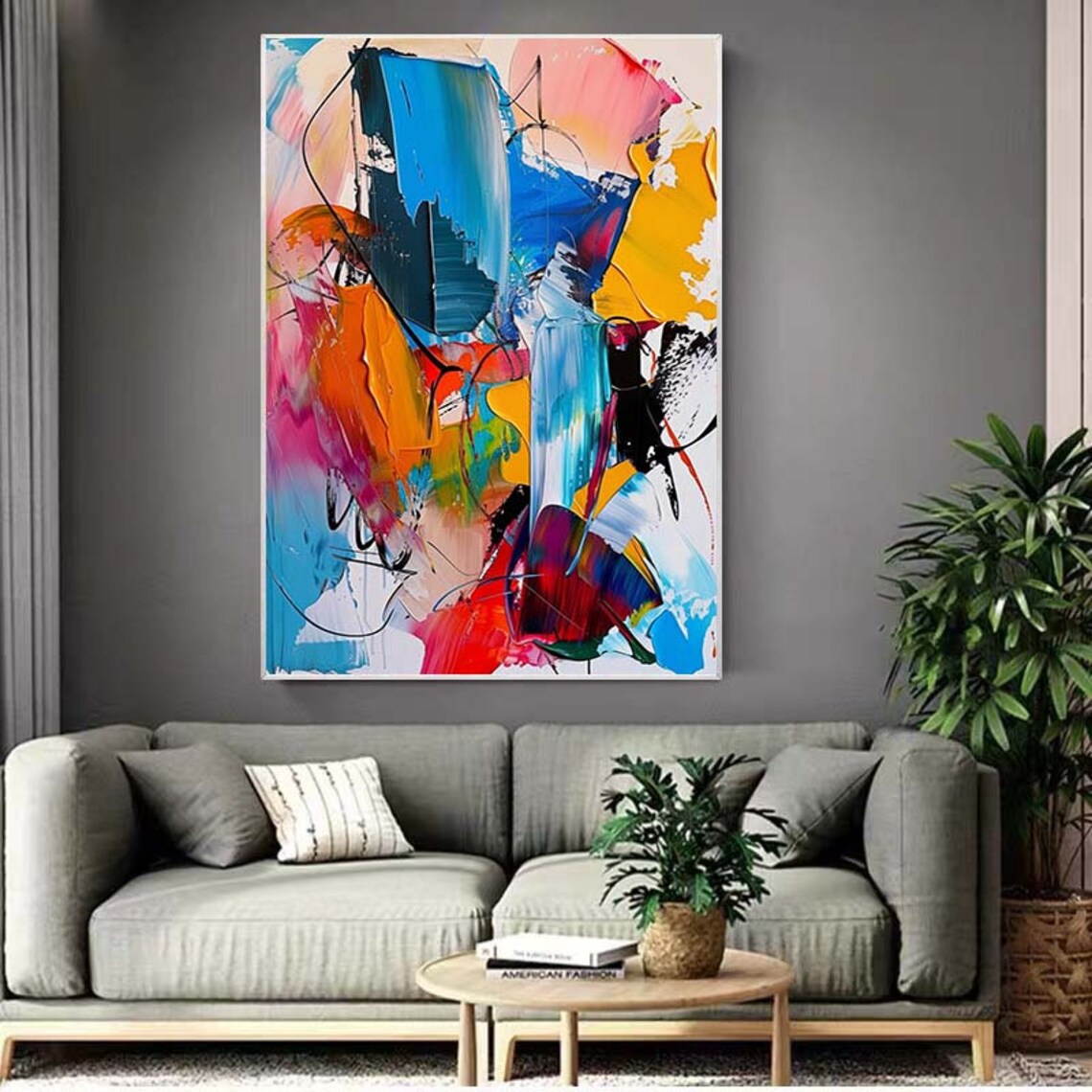 Vibrant Blue Orange Red Abstract Brushstroke Energy Painting Poster - Image 4