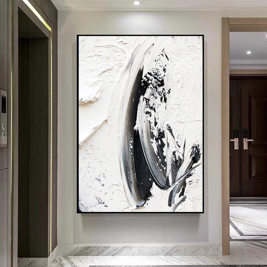 Black and White Textured Abstract Wall Art Print - Image 3