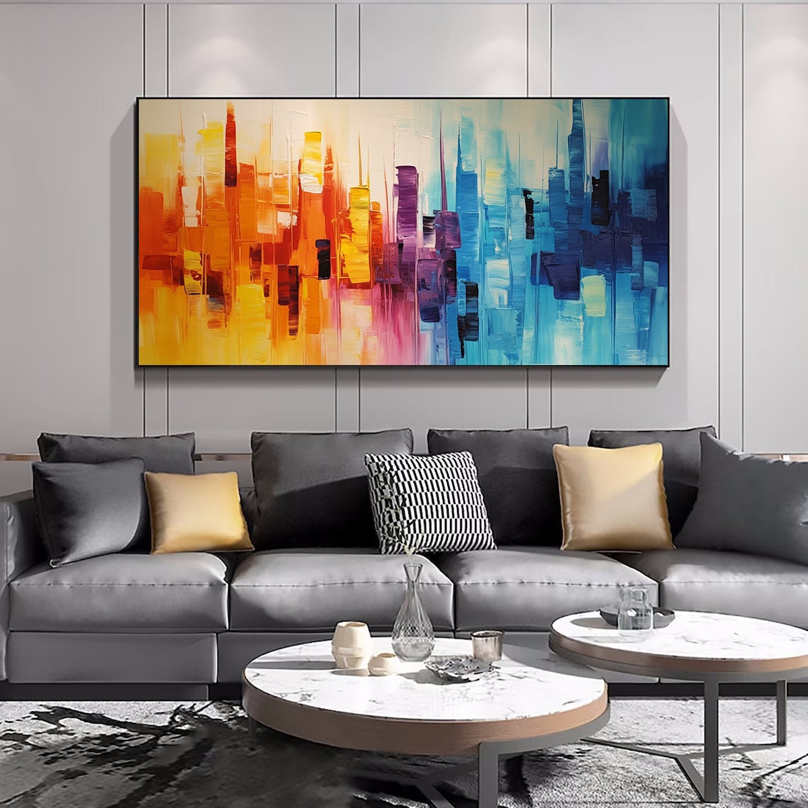 Wide Abstract Sunset Cityscape Melting Orange Into Blue Poster - Image 4