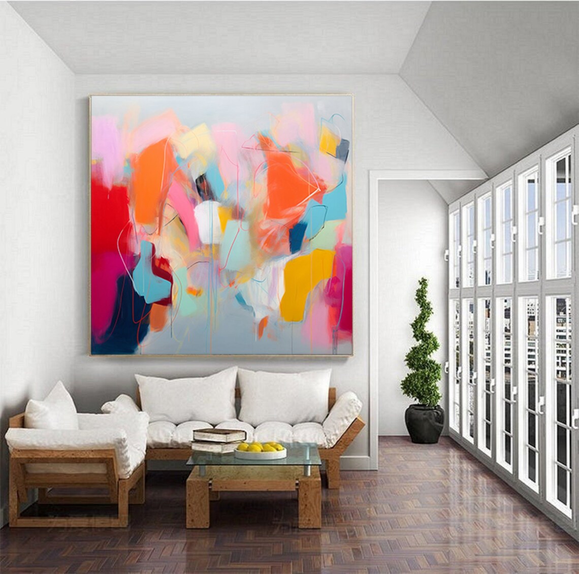Colorful Pastel Abstract Painting With Pink And Orange Swirls Poster - Image 4