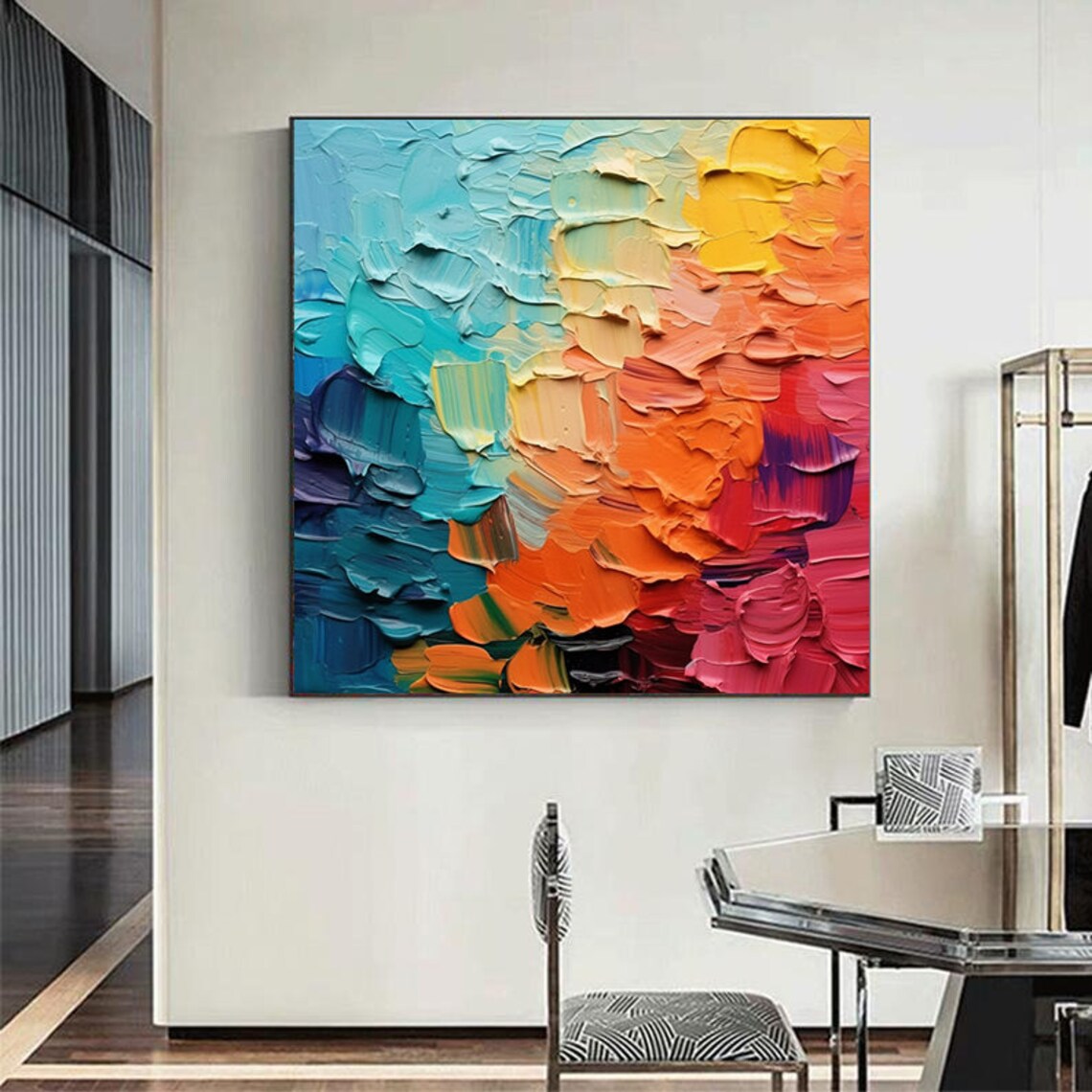 Colorful Palette Knife Mosaic Texture Modern Abstract Art Poster - Image 5