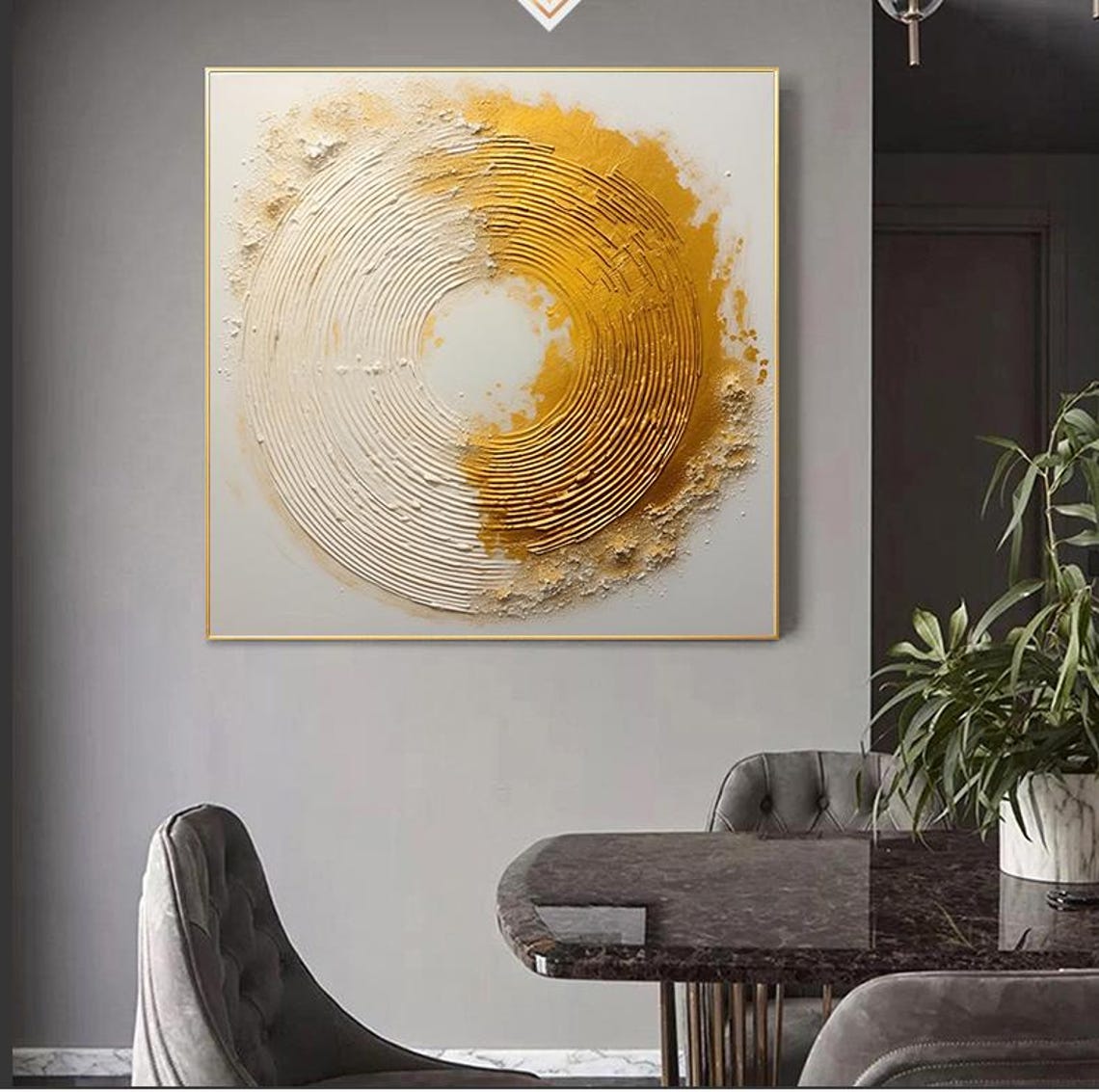 Golden White Spiral Circle Textured Abstract Modern Painting Poster - Image 7