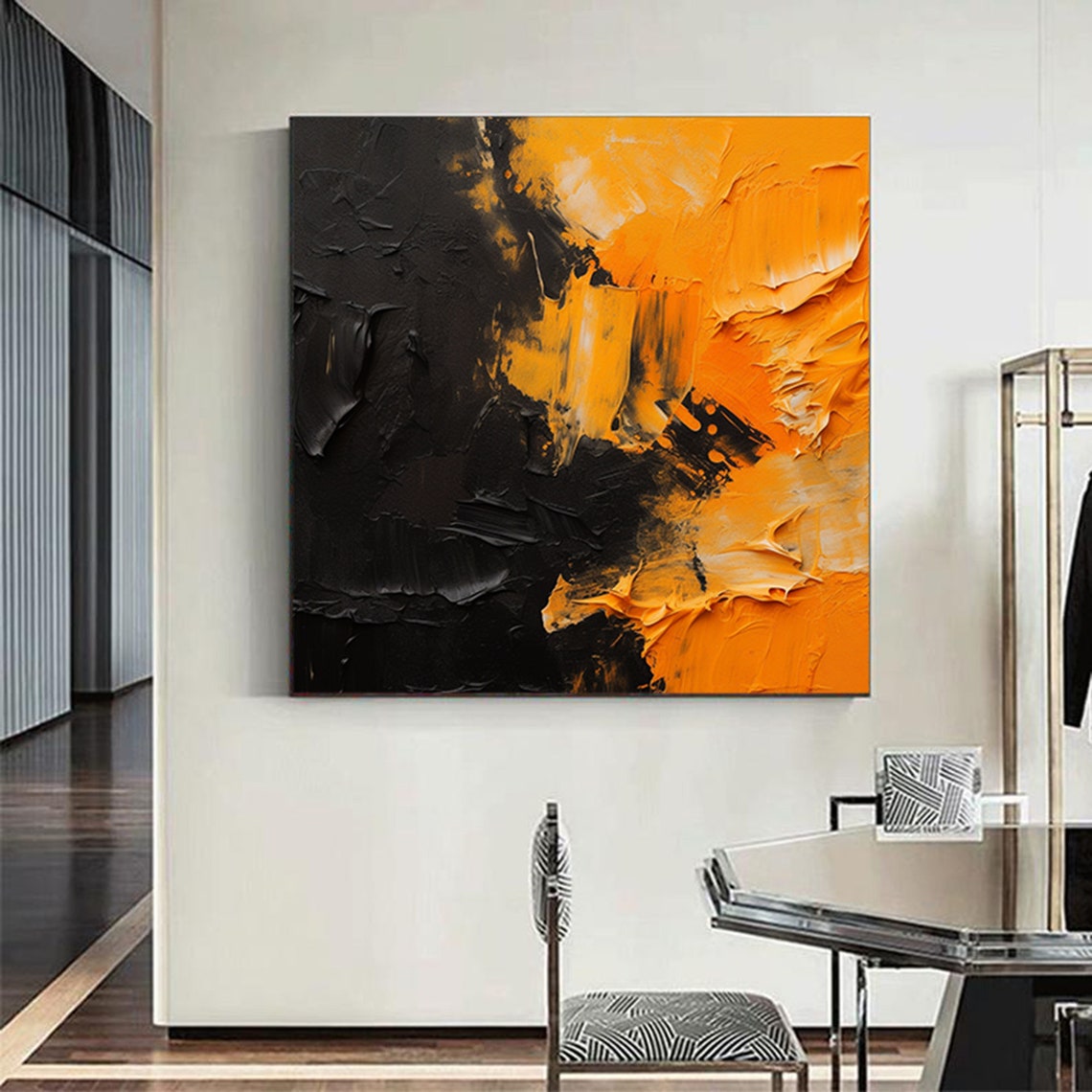 Black Orange Fire Abstract 3D Textured Bold Modern Oil Painting Poster - Image 7