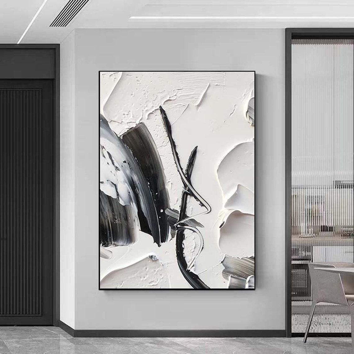 Black And White Textured Abstract With Bold Palette Knife Poster - Image 4
