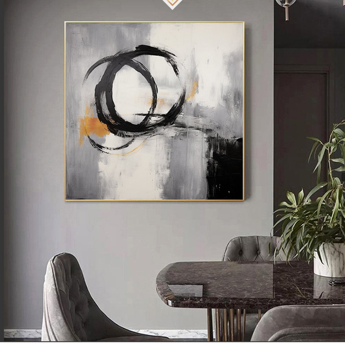 Black Enso Circle Gold Accent Grey Abstract Zen Brush Art Poster - Image 4