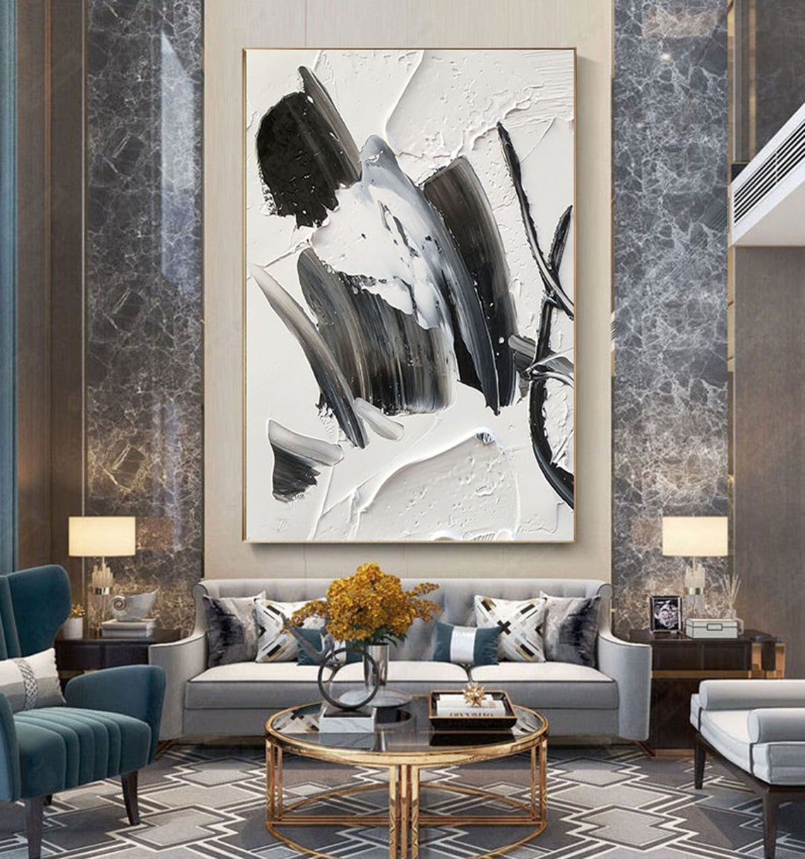 Black White Grey Abstract Textured Impasto Corridor Painting Poster - Image 3