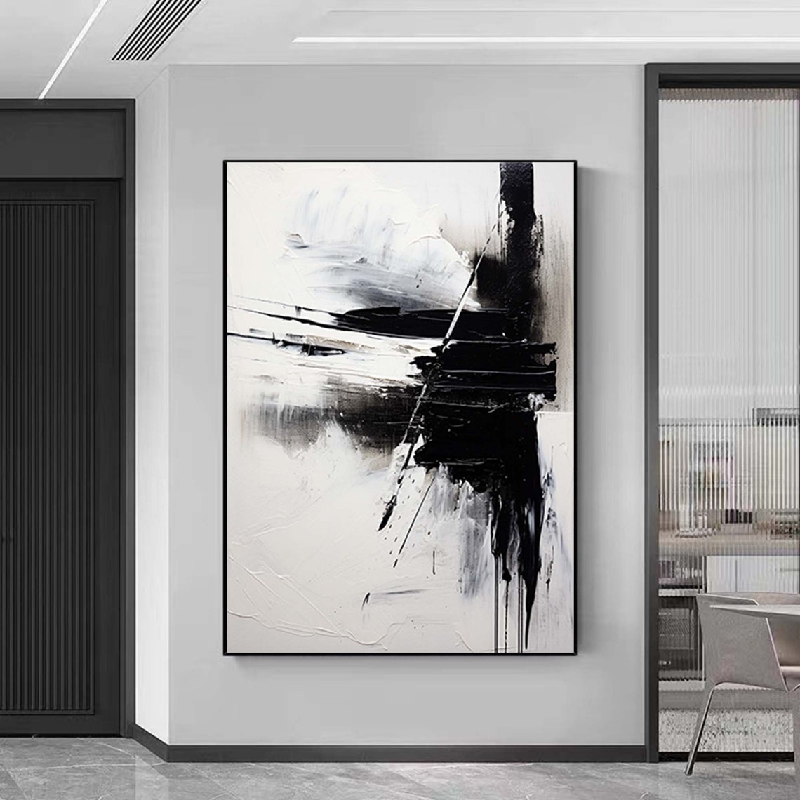 Bold Black and White Abstract Brushstroke Minimalist Art Poster - Image 3
