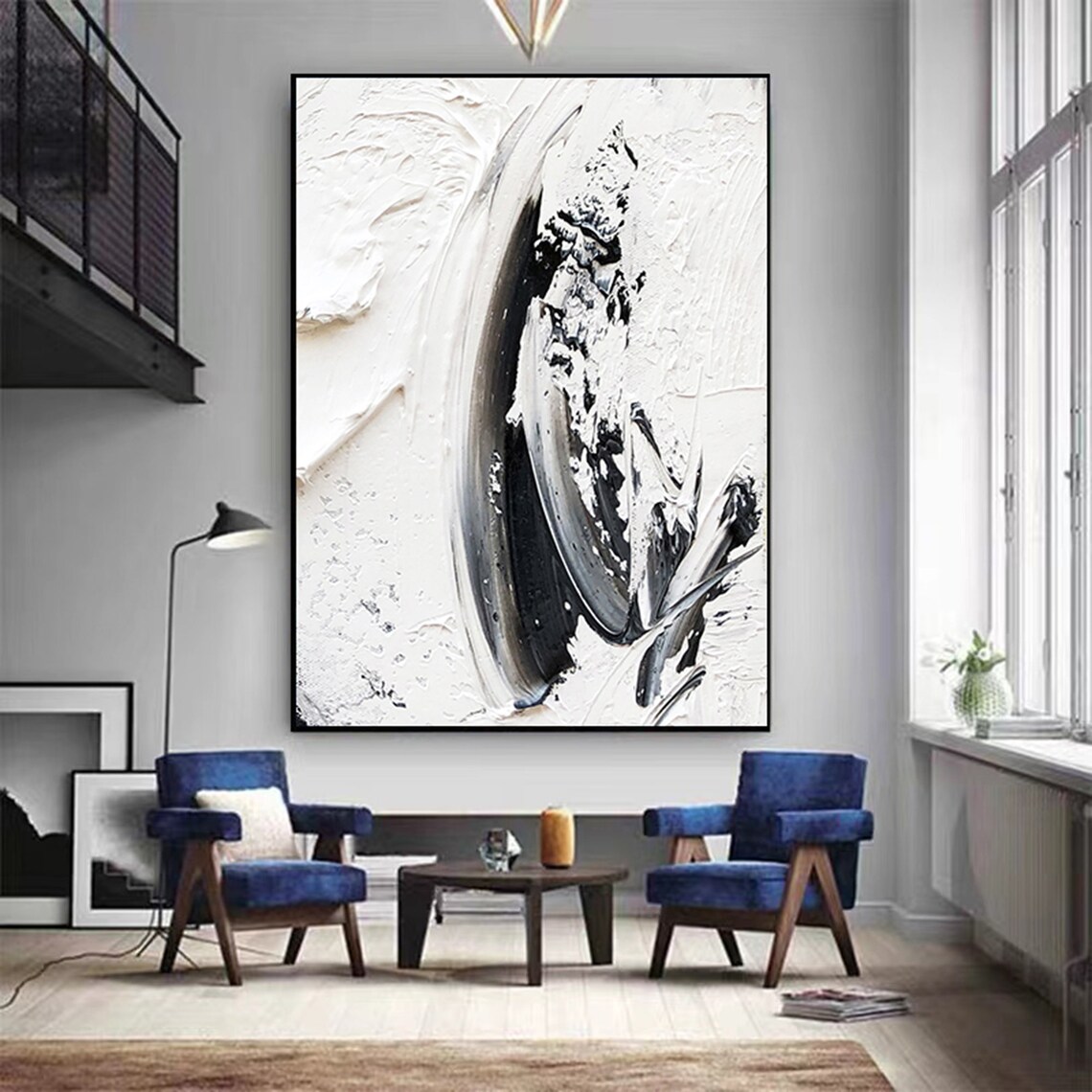 Black and White Textured Abstract Wall Art Print - Image 2
