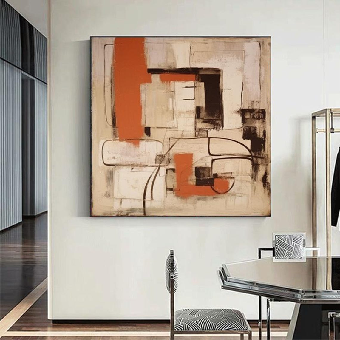 Tan Burnt Orange Geometric Line Abstract Modern Painting Poster - Image 6