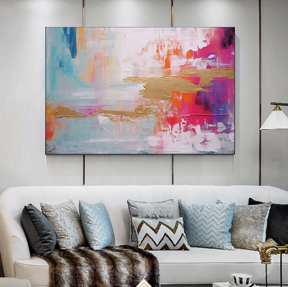 Colorful Abstract Pastel Impasto Art with Gold Accents Poster - Image 4