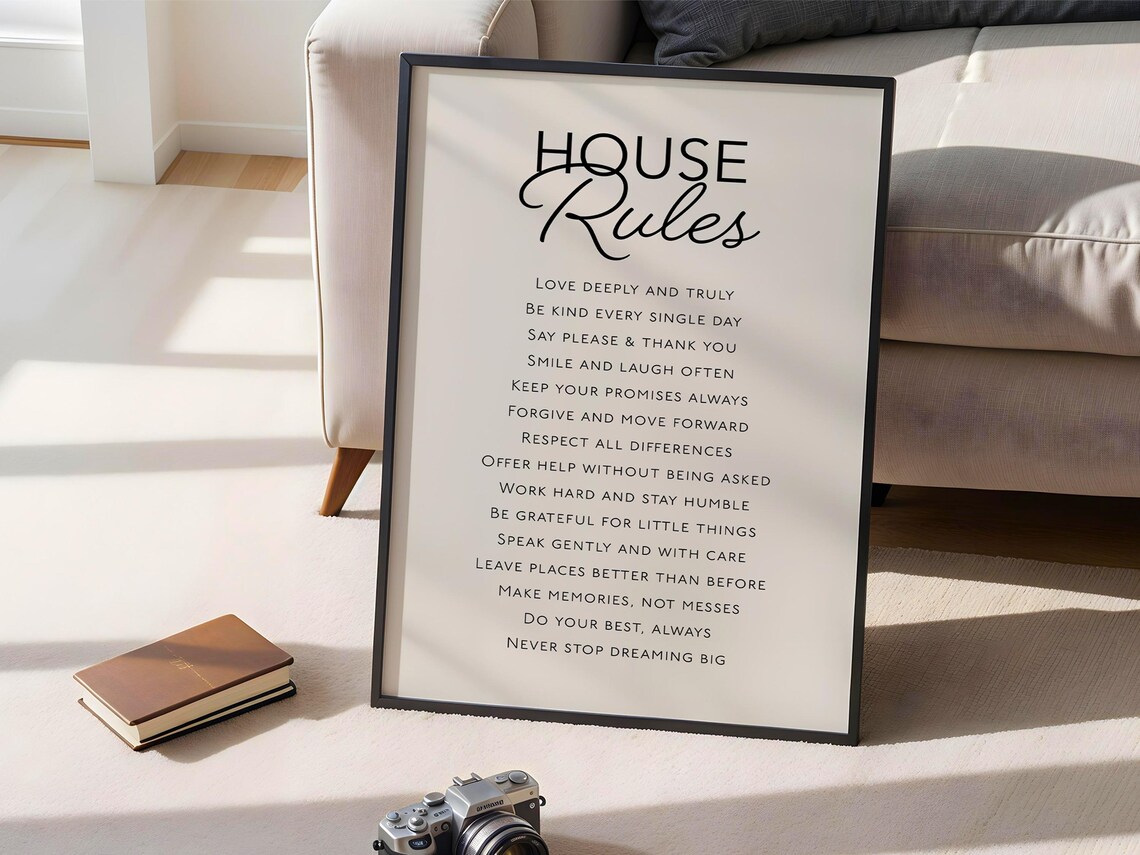 Modern House Rules Sign, Minimalist Quote Art Print