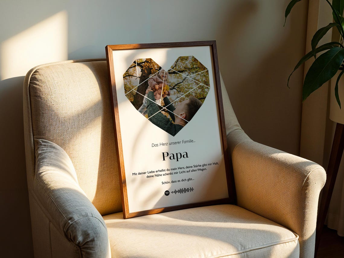Personalized German Papa Heart Photo Custom Family Gift Poster