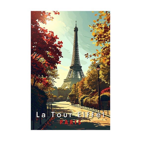 La Tour Eiffel Paris Autumn Street Poster Eiffel Tower Travel Art