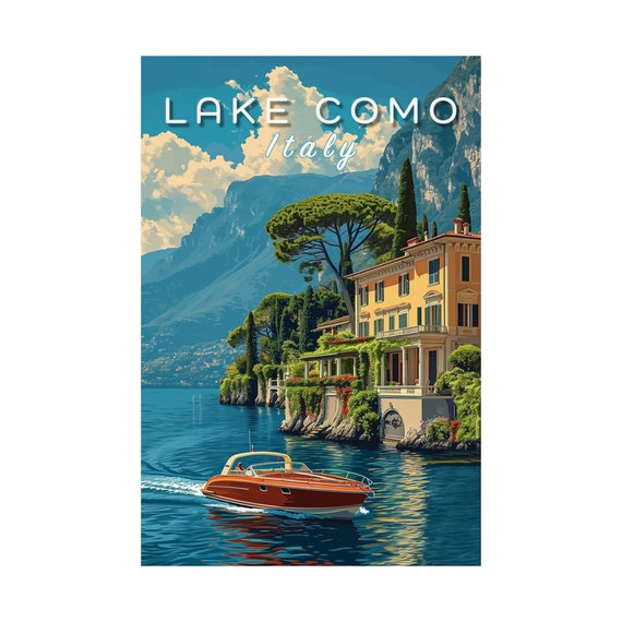 Lake Como Italy Vintage Travel Poster, Italian Art Print