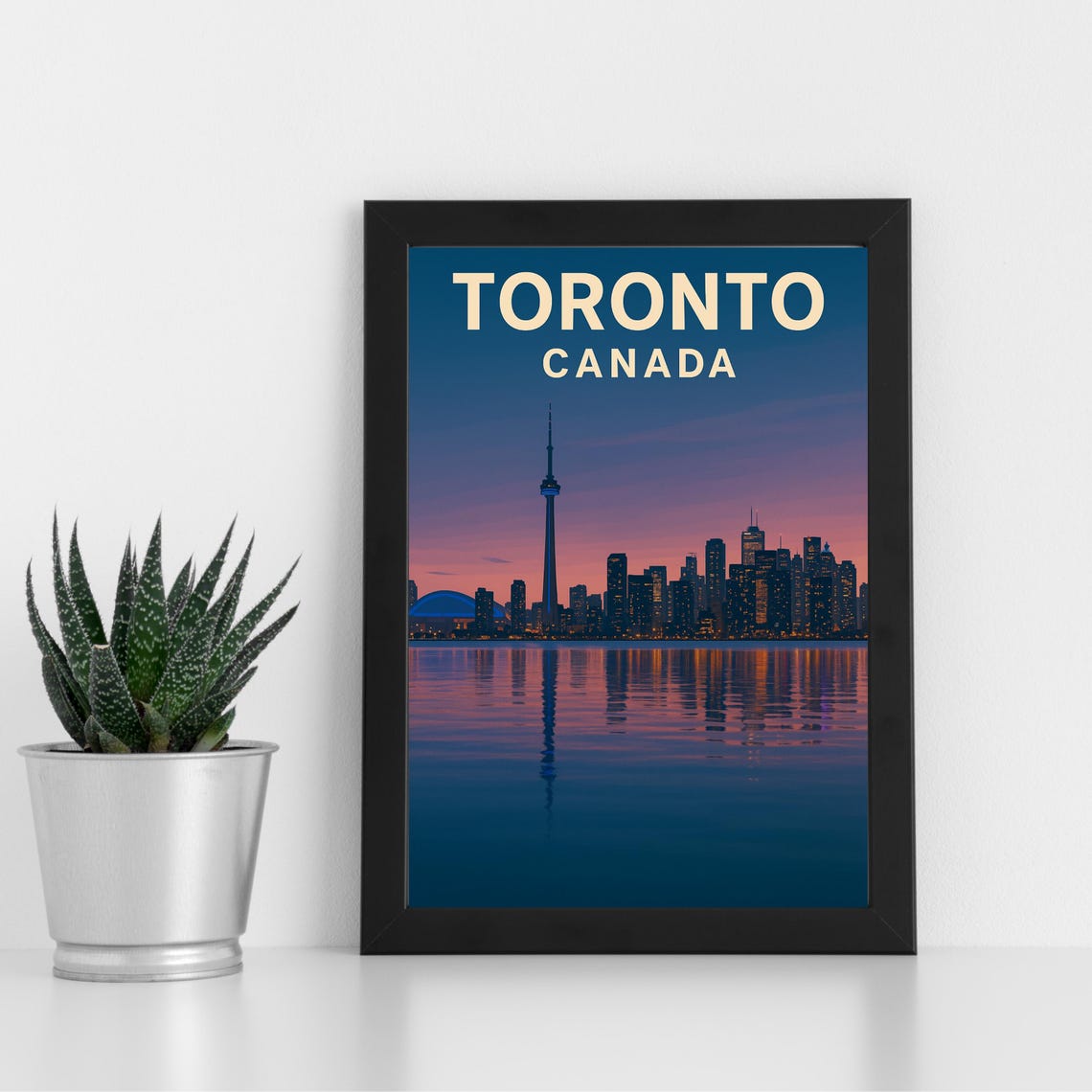 Toronto Canada Sunset Skyline CN Tower Vintage Travel Poster