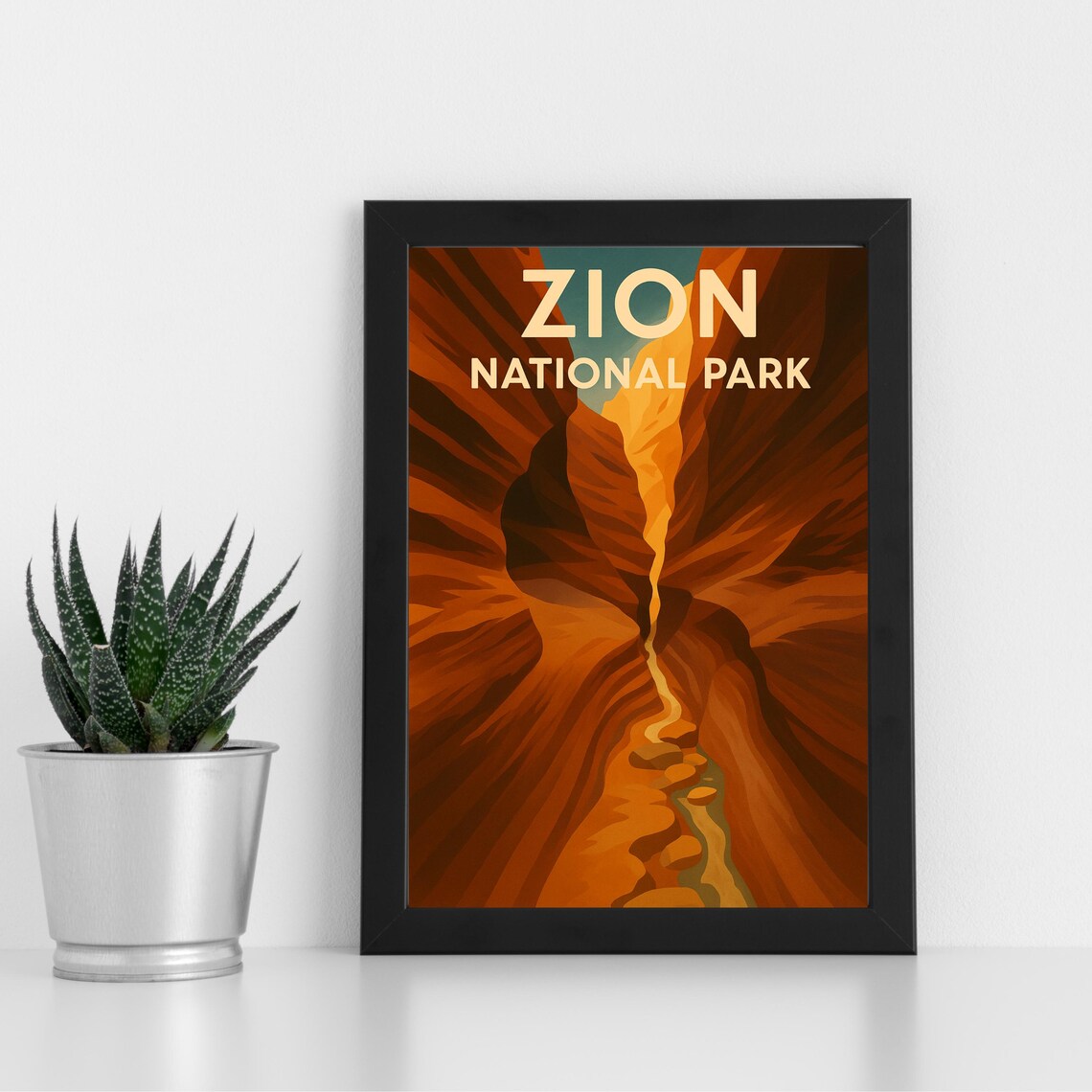 Zion National Park Red Rock Slot Canyon Retro Vintage Travel Poster