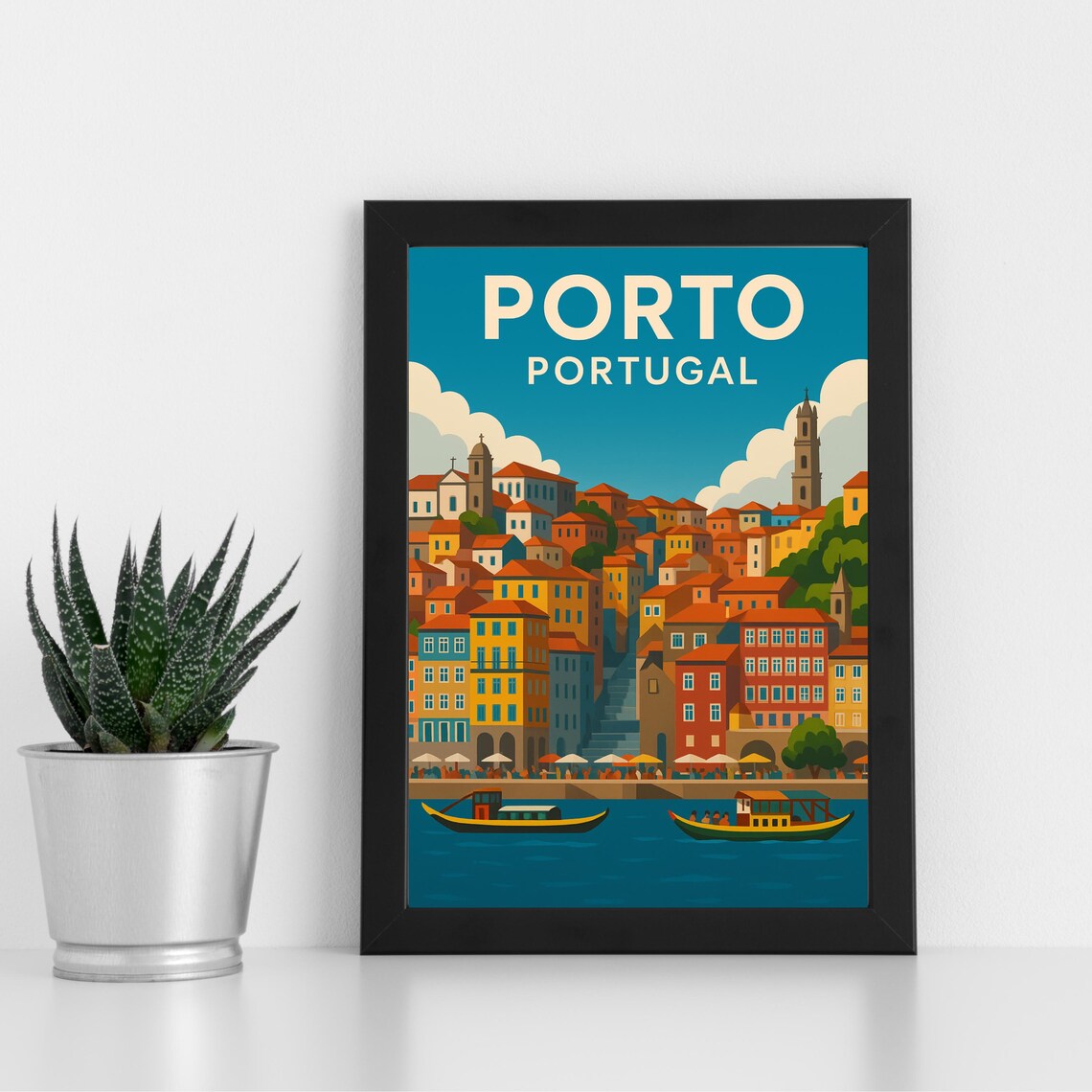 Porto Portugal Vintage Travel Poster Douro River Rabelo Boats Poster