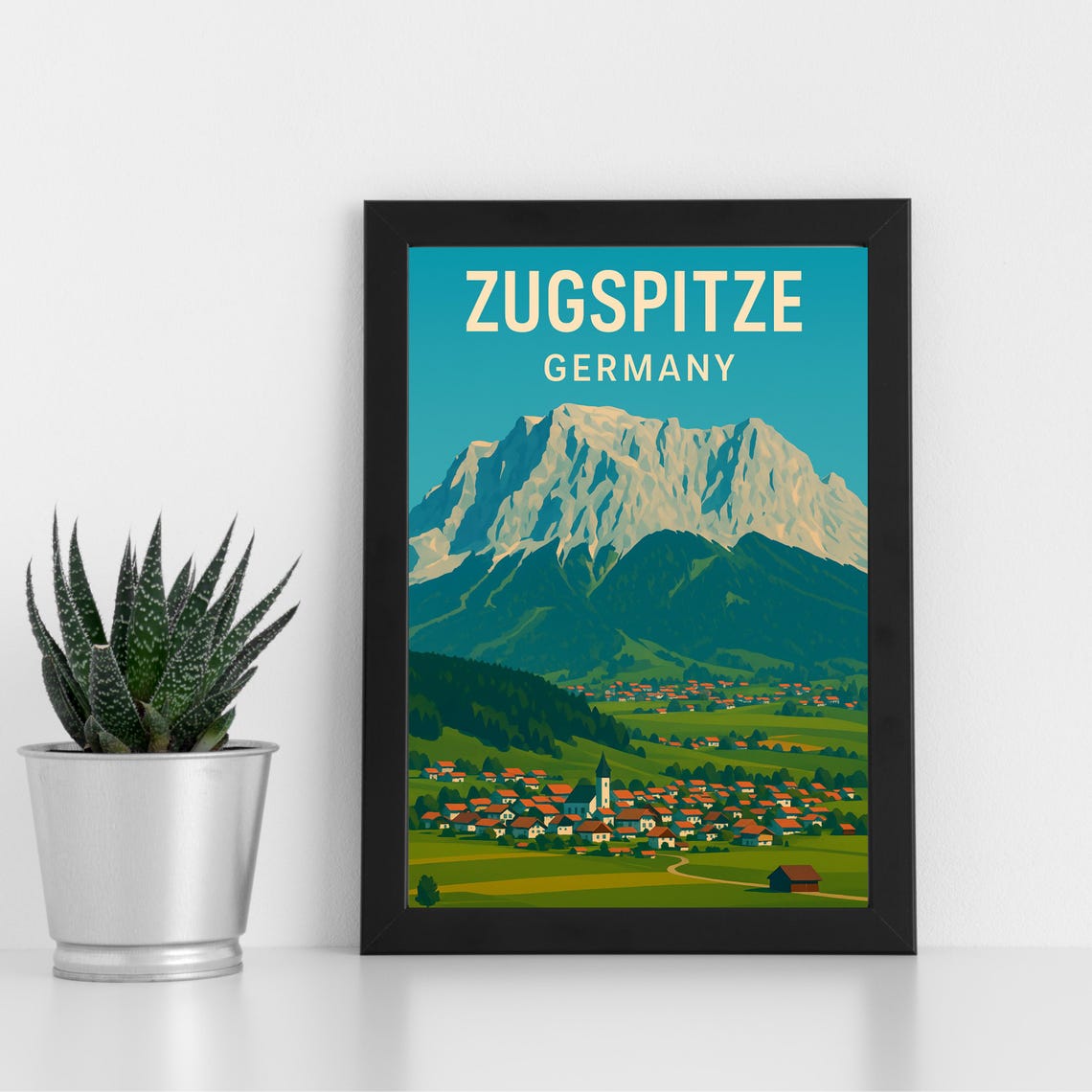 Zugspitze Germany Alpine Mountain Village Retro Travel Poster