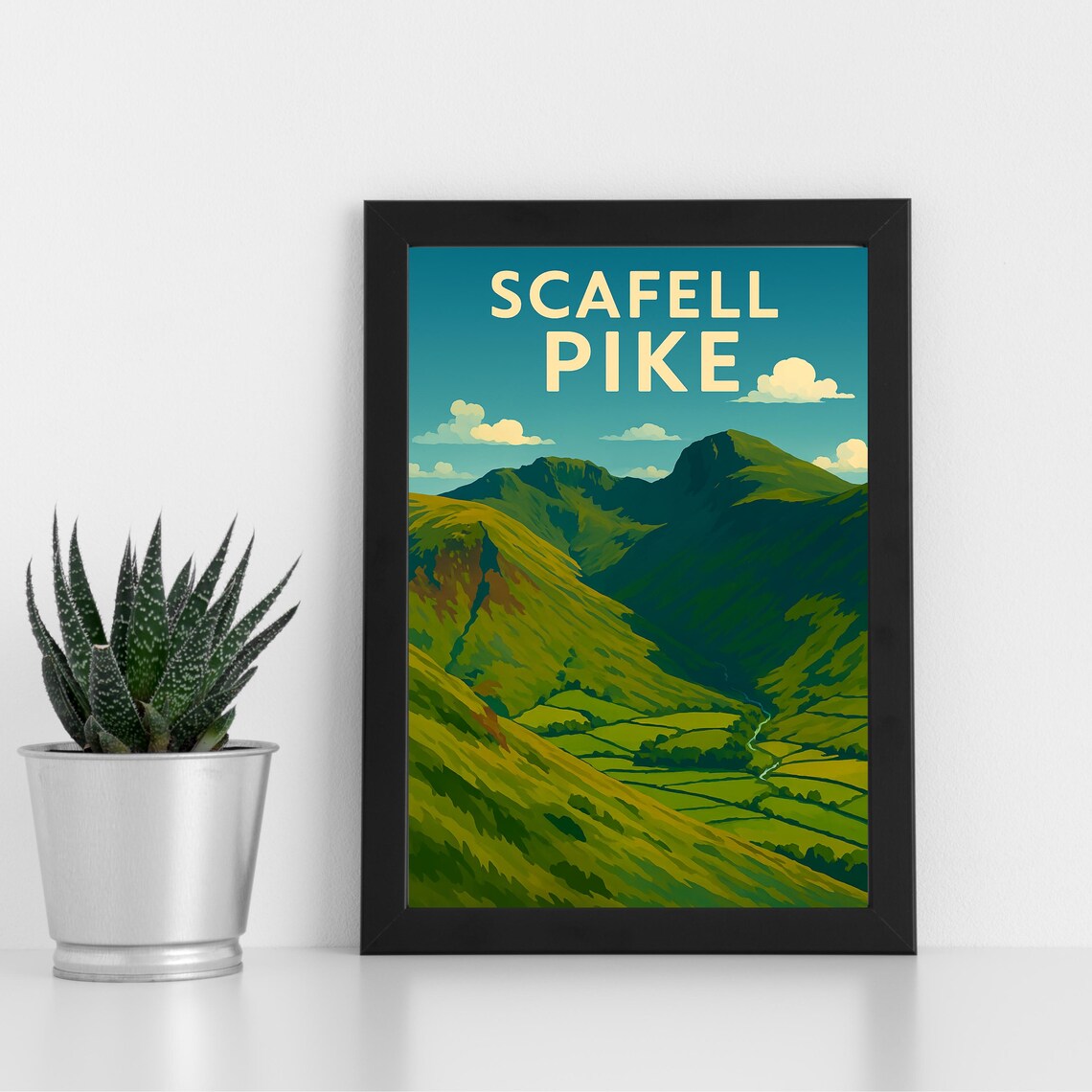 Scafell Pike Sunny Green Fells And Valley Vintage Travel Poster