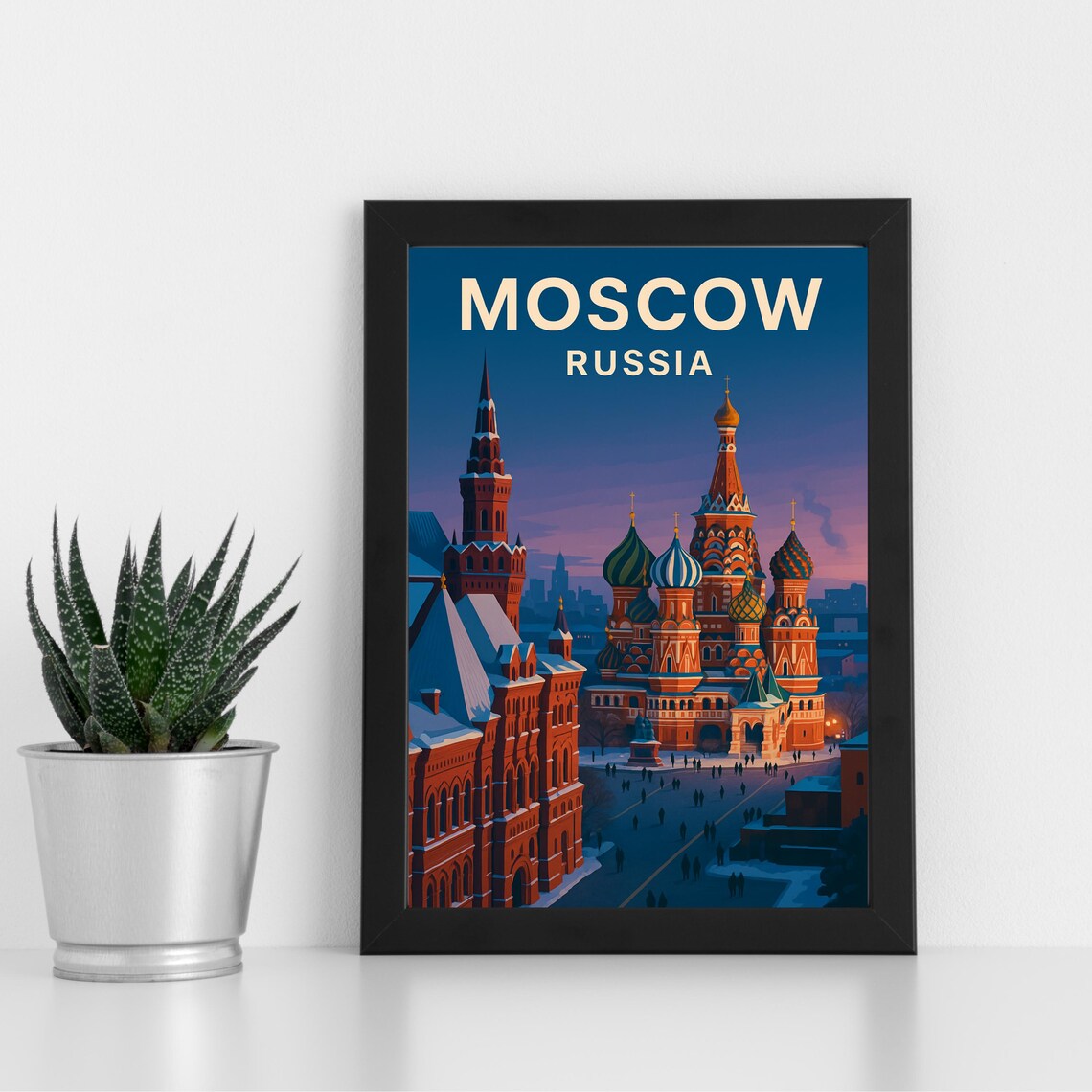 Moscow Russia St Basil Cathedral Dusk City Skyline Travel Poster