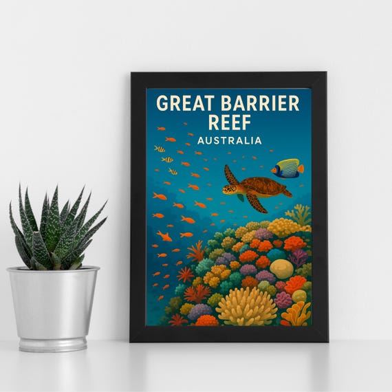 Great Barrier Reef Print Artwork L Australia Oceania Custom Poster Postcard Framed Greeting Card Portrait