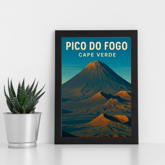 Pico Do Fogo Print Artwork L Cape Verde Africa Custom Poster Postcard Framed Greeting Card Portrait