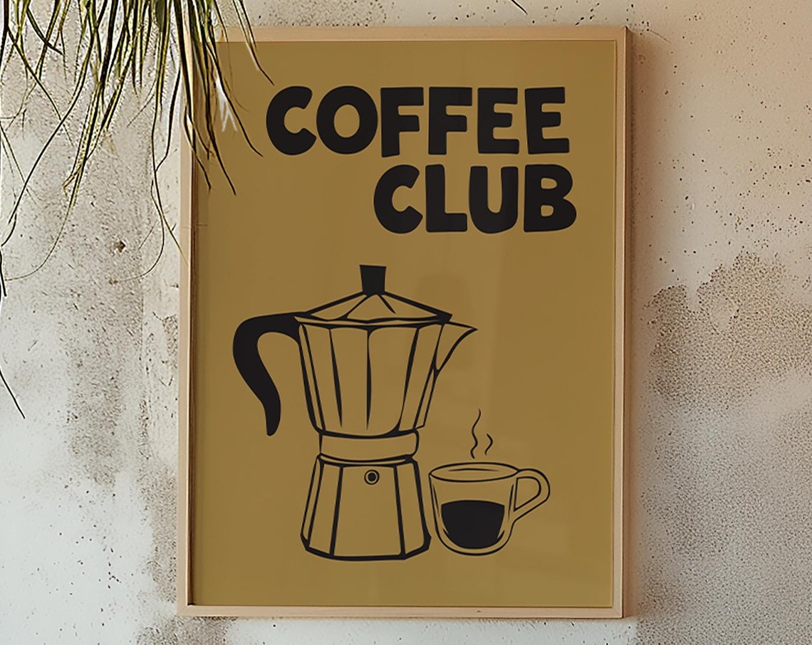 Mustard Coffee Club Moka Pot Espresso Retro Kitchen Art Print
