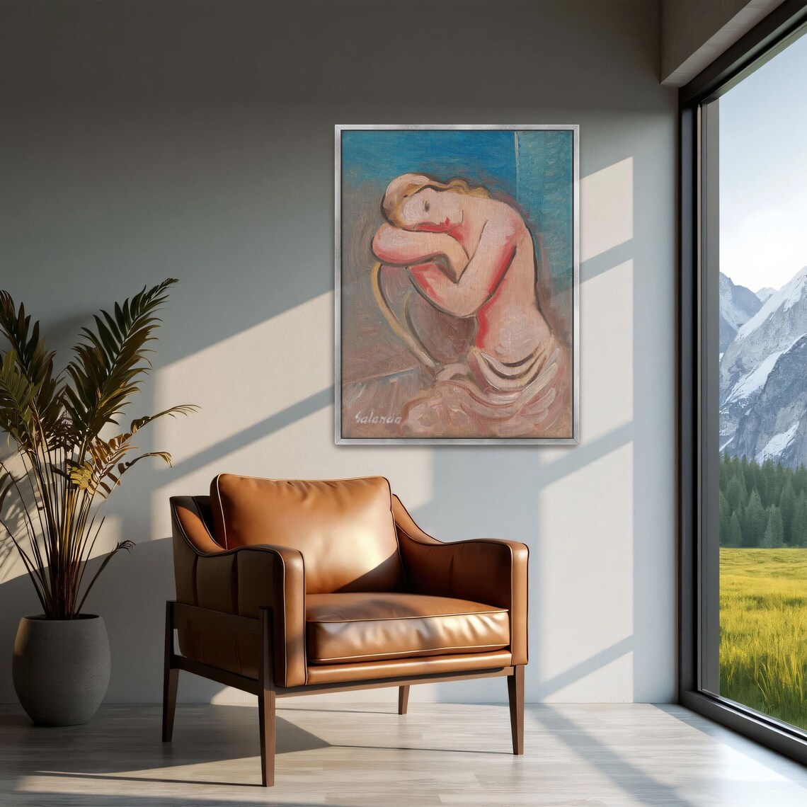 Seated Nude Woman with Folded Arms Expressive Figure Study Poster - Image 2