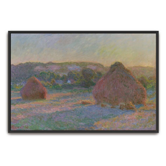 Claude Monet Framed Print Haystacks In A Field At Sunset Landscape Print Green And Blue Entryway Decor