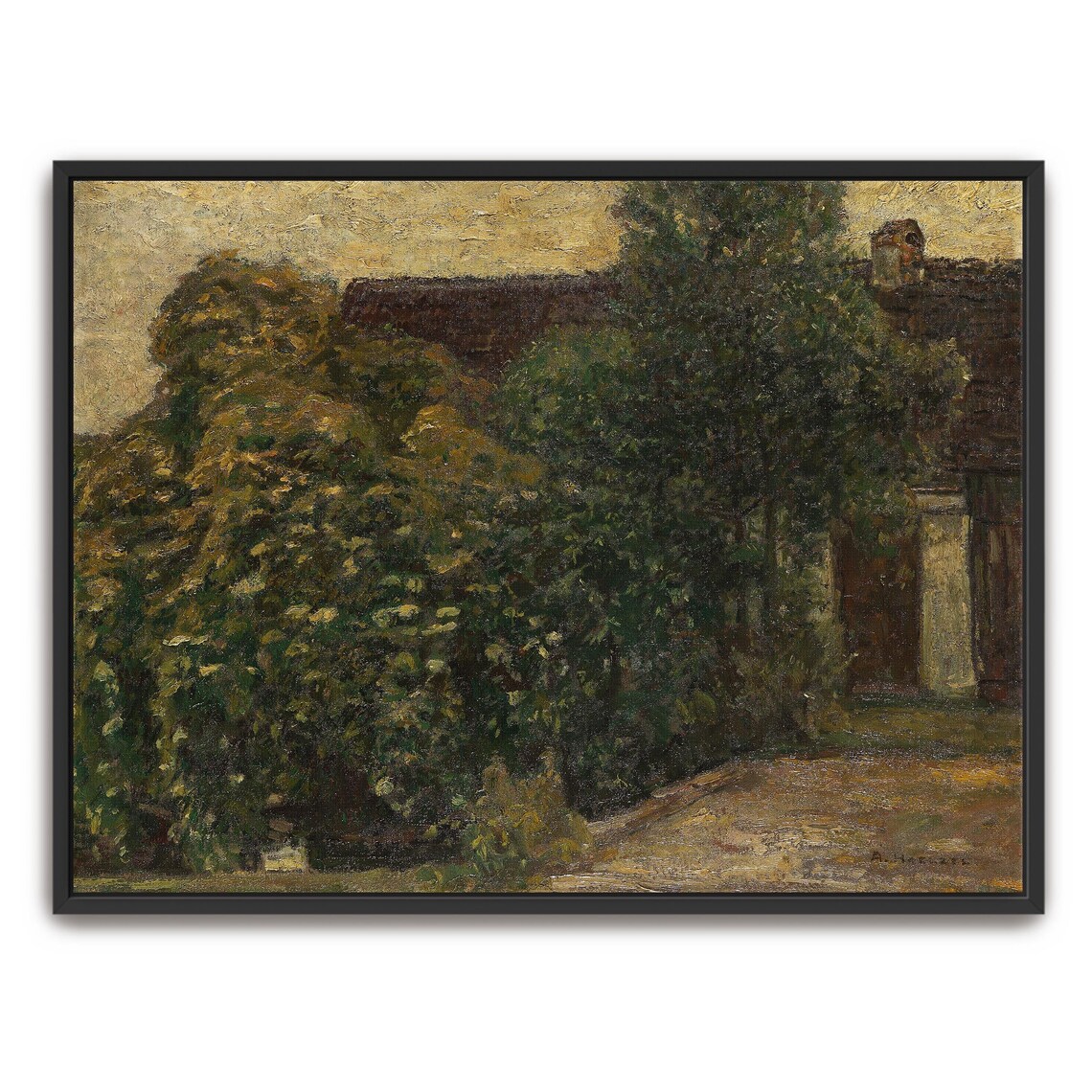 Rustic Oil Painting Of Dark Trees And An Old Country House Print