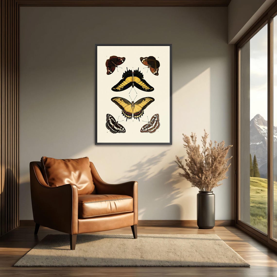 Framed Wall Art Of Five Butterflies On A White Background Animal Wall Art Black And Brown Bedroom Art Print Victorian Illustration - Image 3