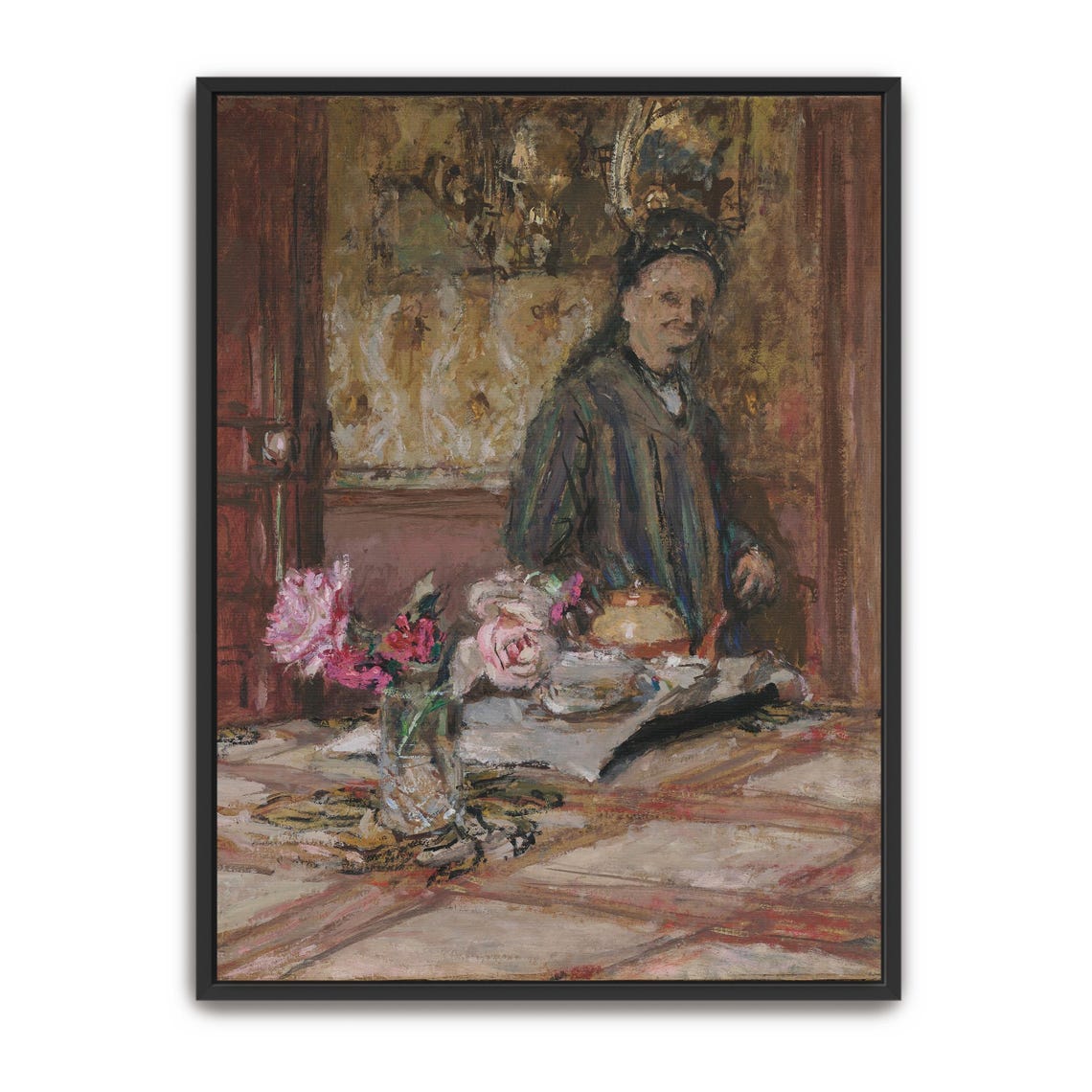 Woman Arranging Pink Roses In An Impressionist Interior Scene Poster