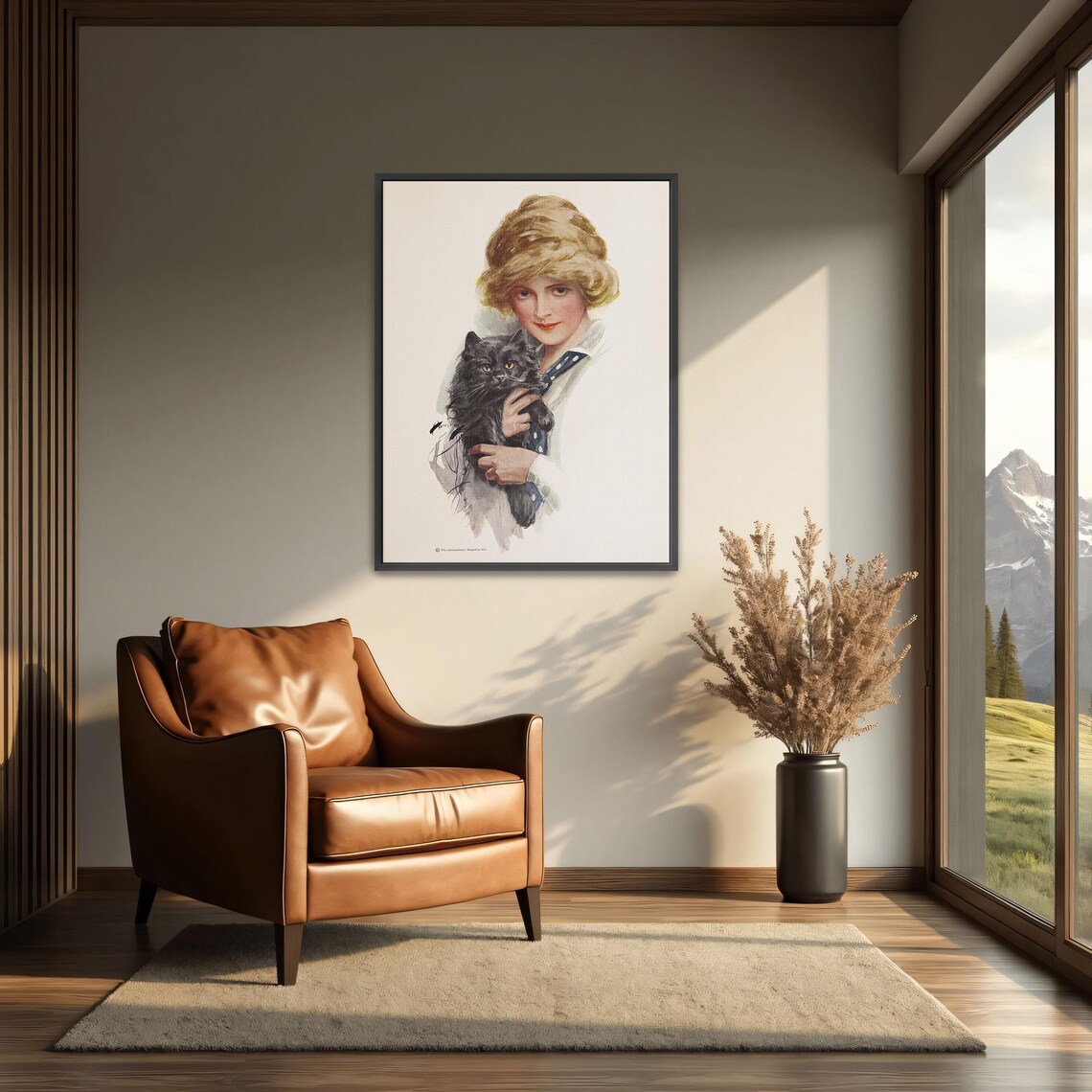 Vintage Illustration Of A Woman Holding A Fluffy Black Cat Print - Image 3