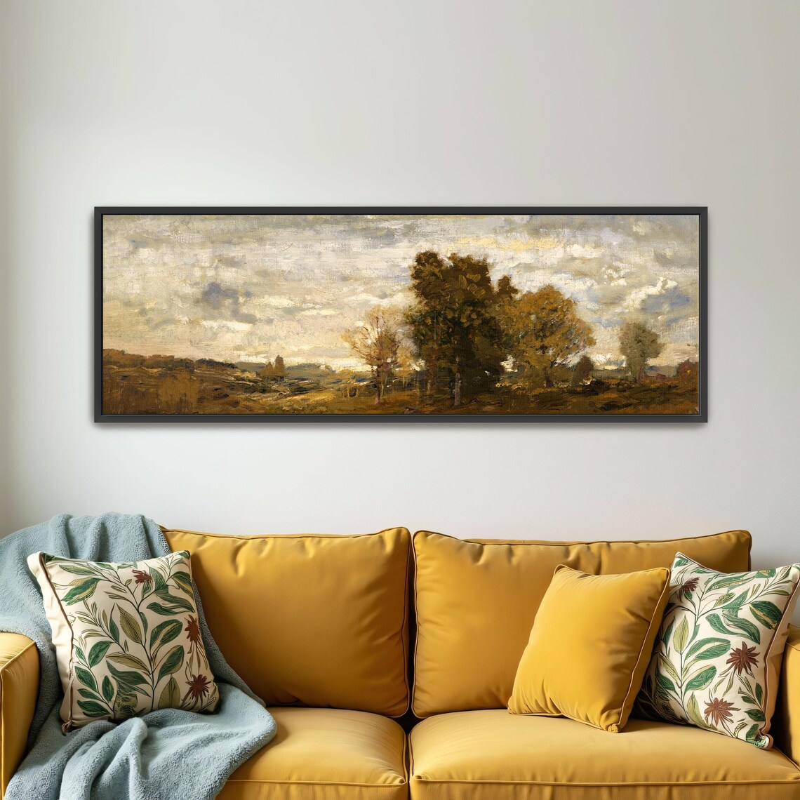 Cloudy Sky Over A Field Of Trees Panoramic Wall Art Horizontal Framed Art Above Bed Wall Art Bedroom And Living Room Art Wide Narrow