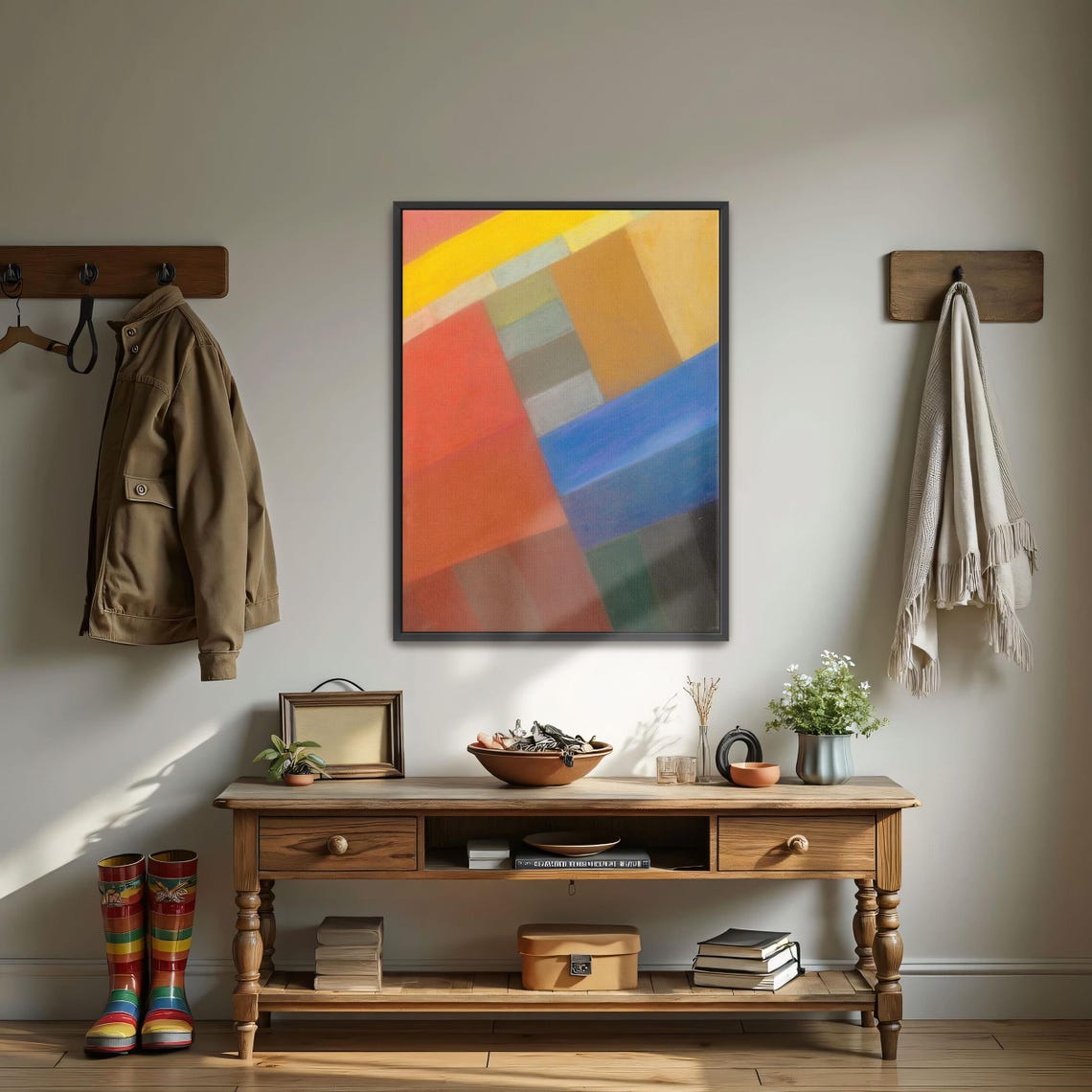 Colorful Geometric Squares Abstract Painting Red Blue Art Poster - Image 4