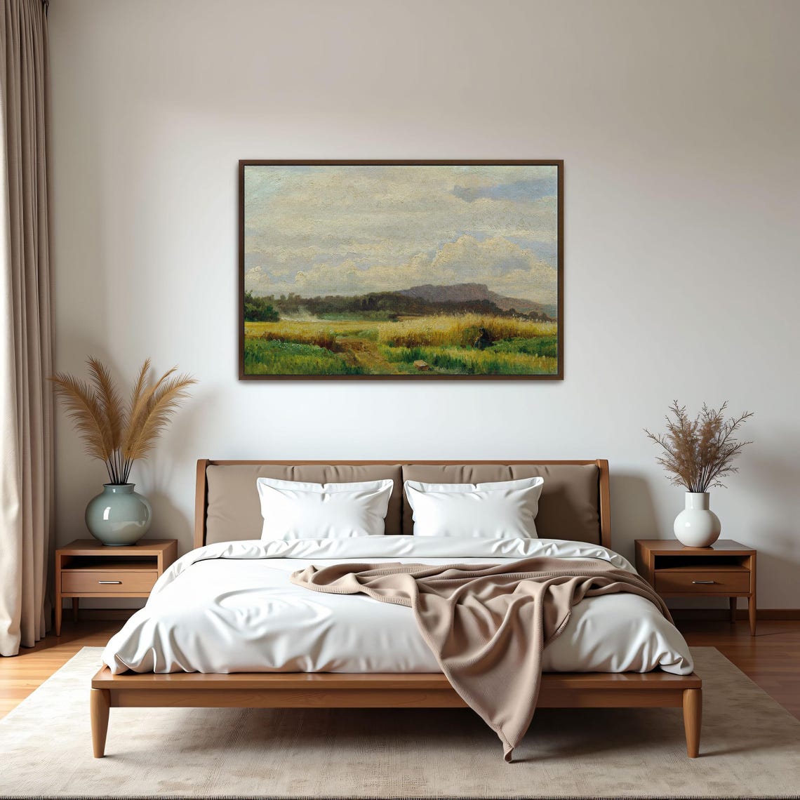 Large Framed Print Of A Woman In A Field With A Cloudy Sky Landscape Wall Art Green And White Living Room Decor Farmhouse Art - Image 5