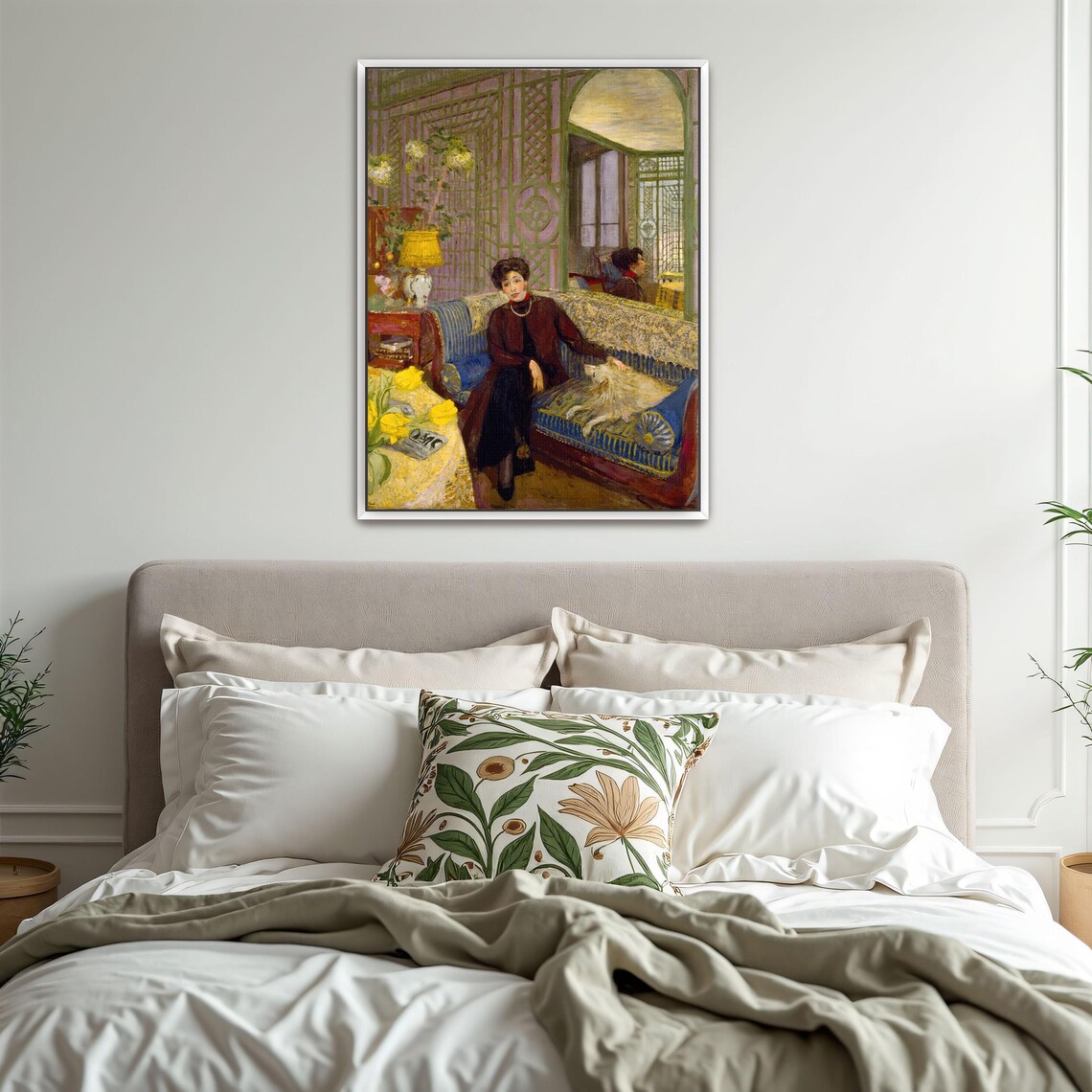 Woman with Dog on a Blue Couch Elegant Interior Painting Poster - Image 3