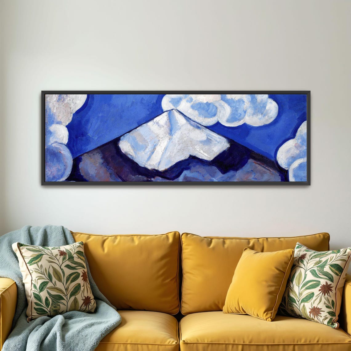 Abstract Mountain Landscape With Clouds Panoramic Wall Art Horizontal Framed Art Above Bed Wall Art Bedroom And Living Room Art Wide