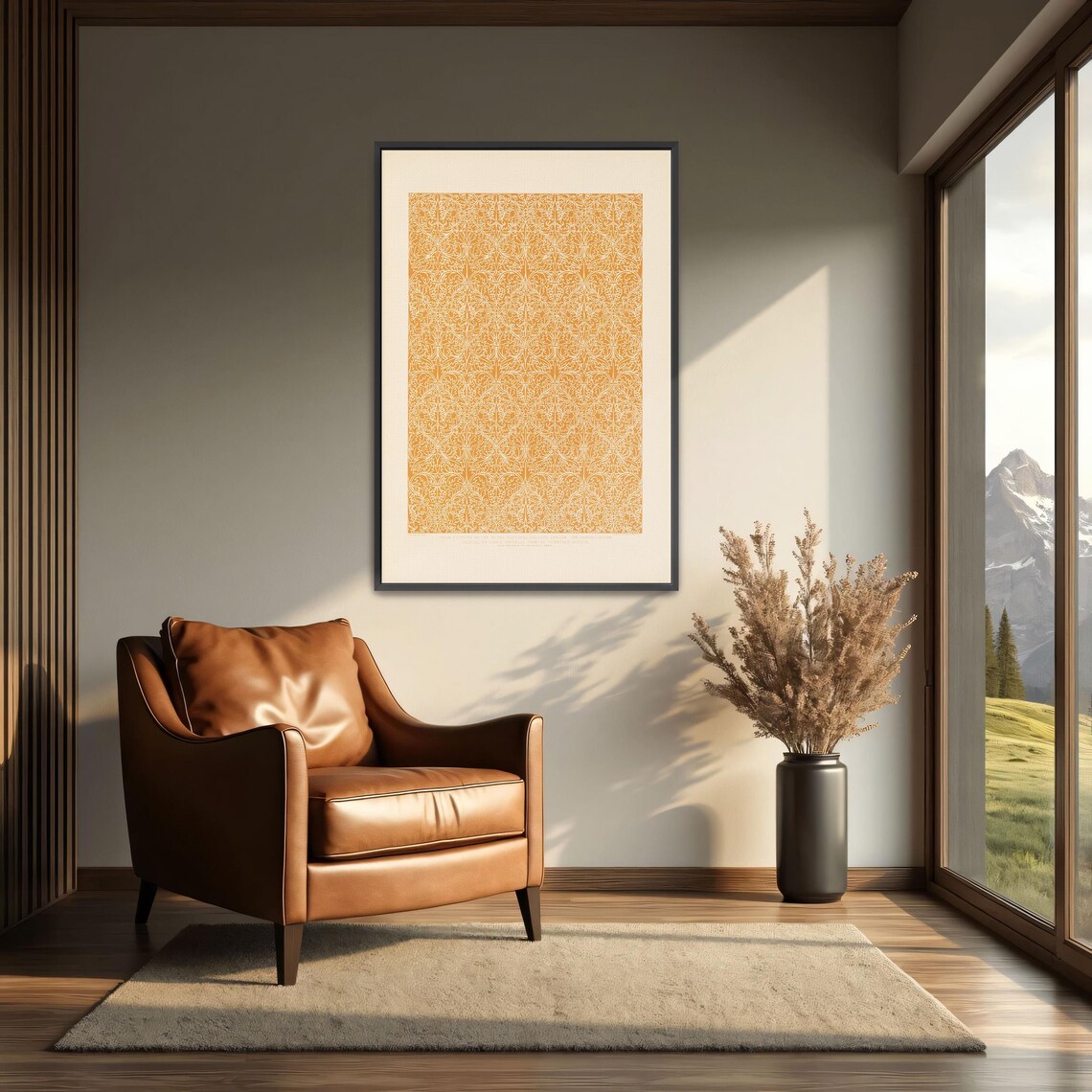 Large Framed Print Of Ornamental Pattern From A Painting Pattern Print White And Orange Bedroom Artwork - Image 3