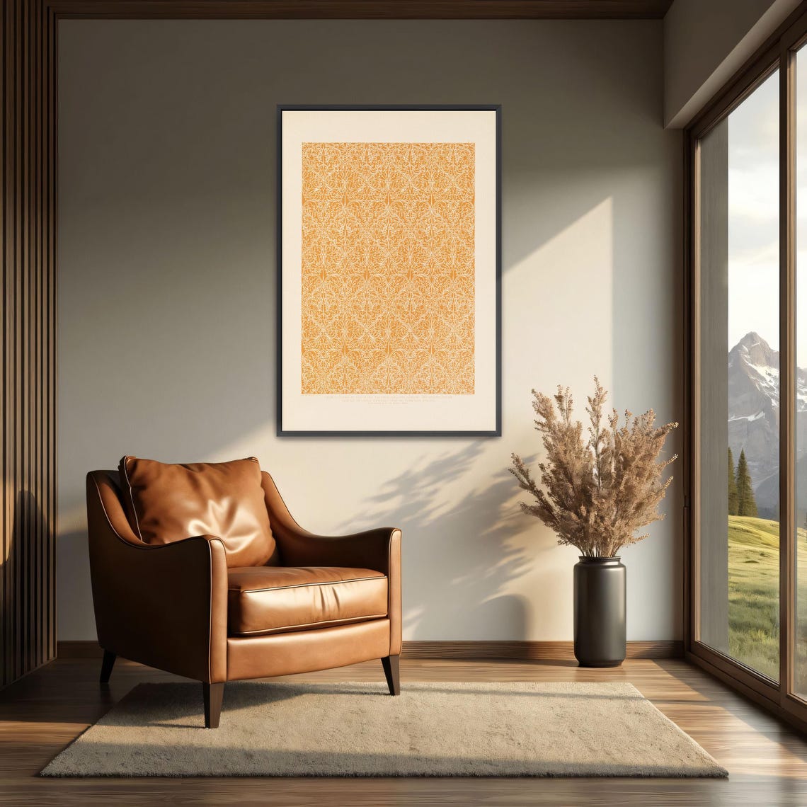 Orange Filigree Scrollwork Ornamental Vintage Pattern Poster - Image 3