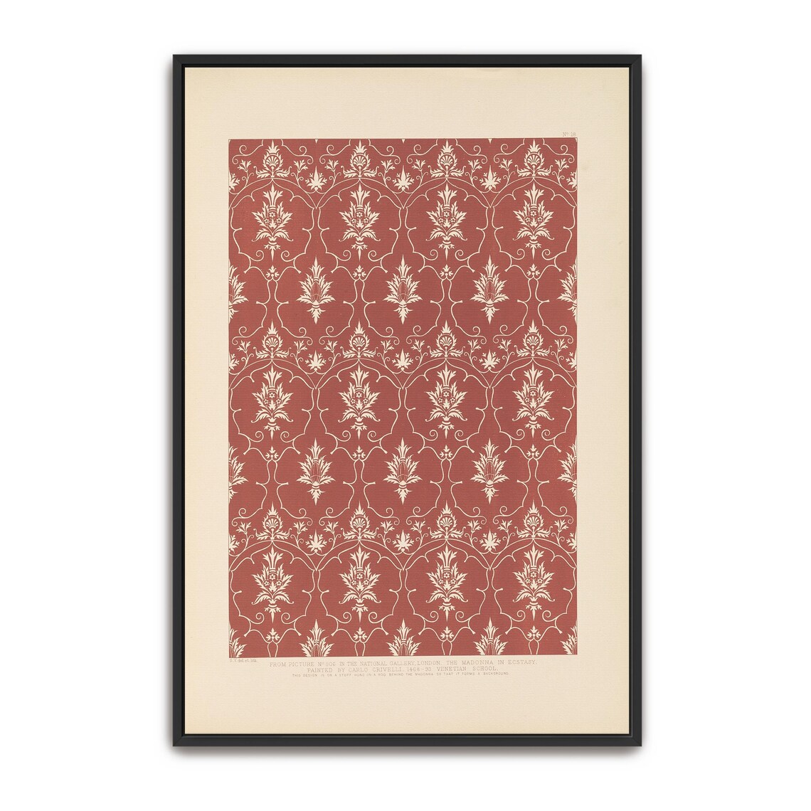 Red and White Floral Ornamental Pattern Vintage Brocade Poster