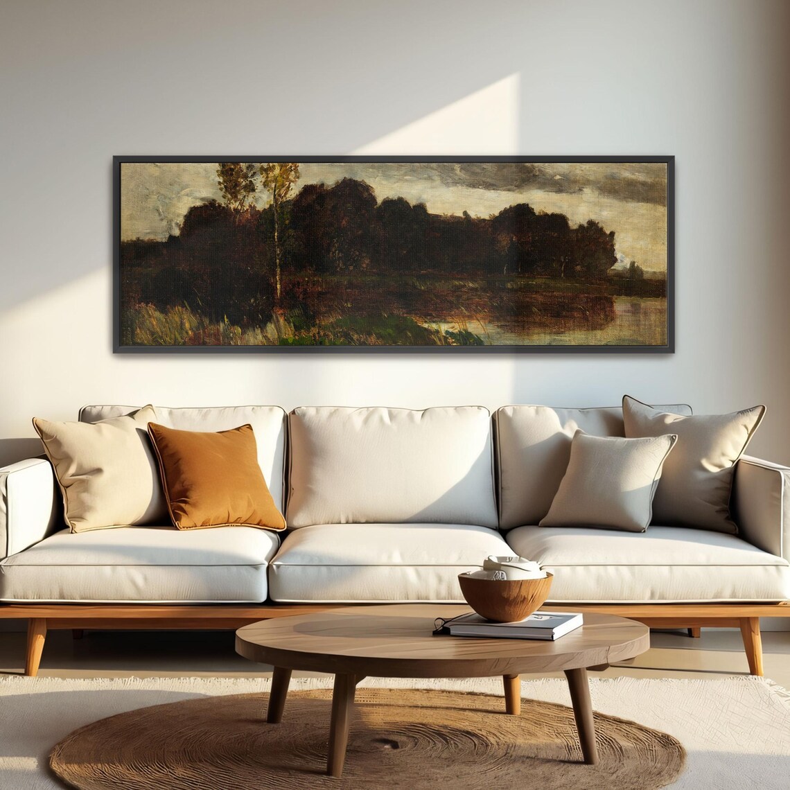 Dark Forest By The Water Impressionist Landscape Panoramic Wall Art Horizontal Framed Art Above Bed Wall Art Bedroom And Living Room - Image 4