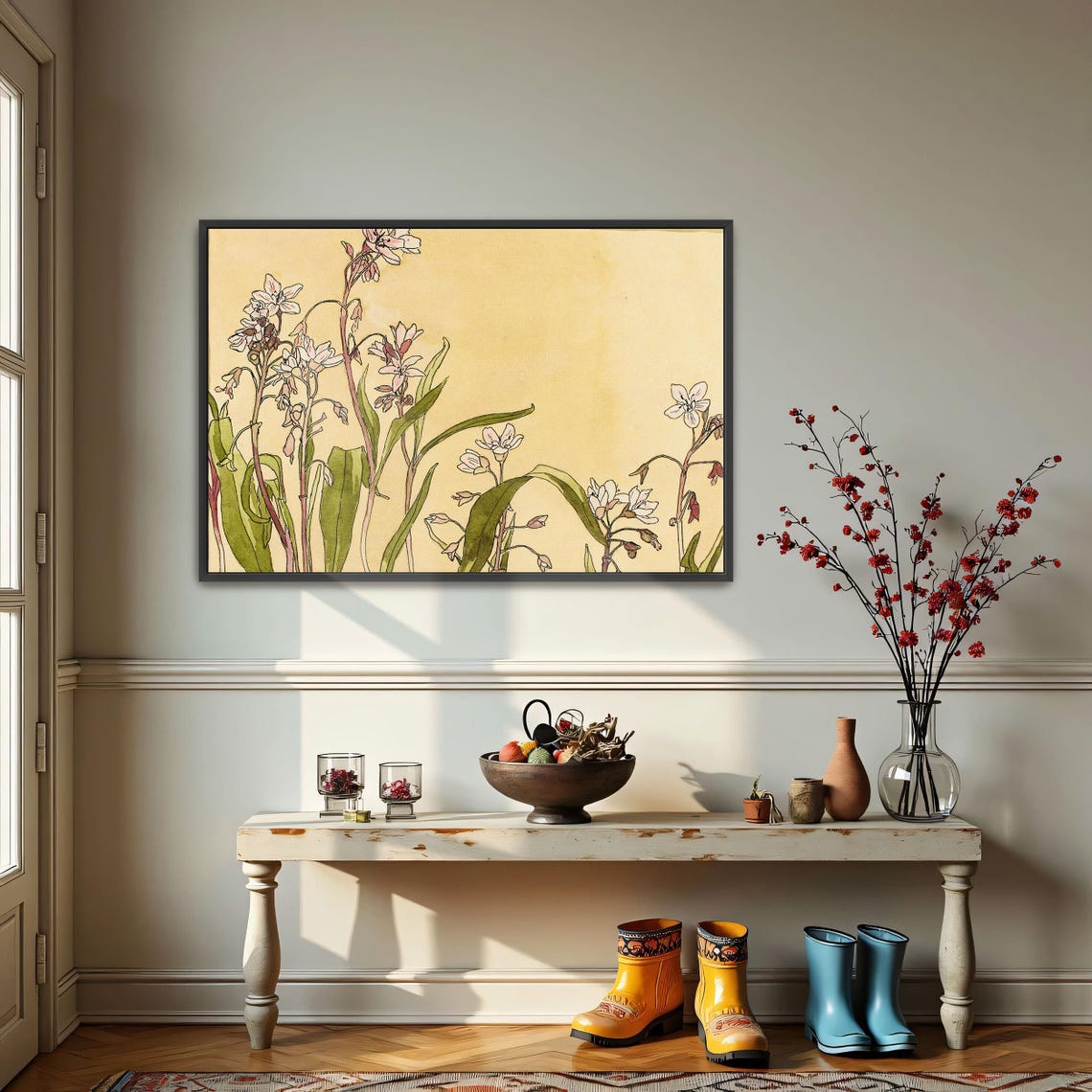 Art Nouveau Pink Wildflowers Delicate Floral Still Life Poster