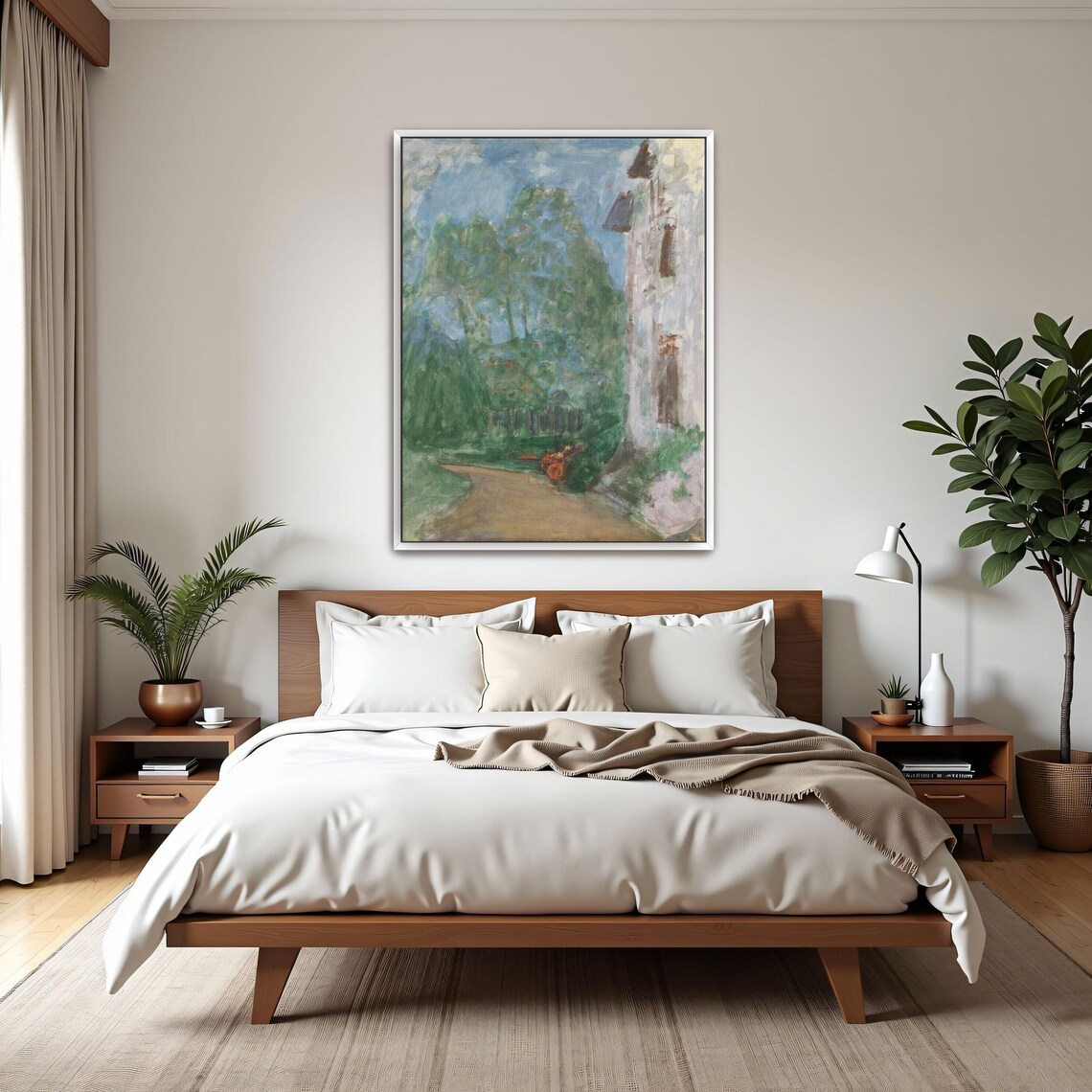 Framed Print Of A House And Trees In A Landscape Landscape Wall Art Green And Blue Bedroom Artwork Rustic Oil Painting - Image 3