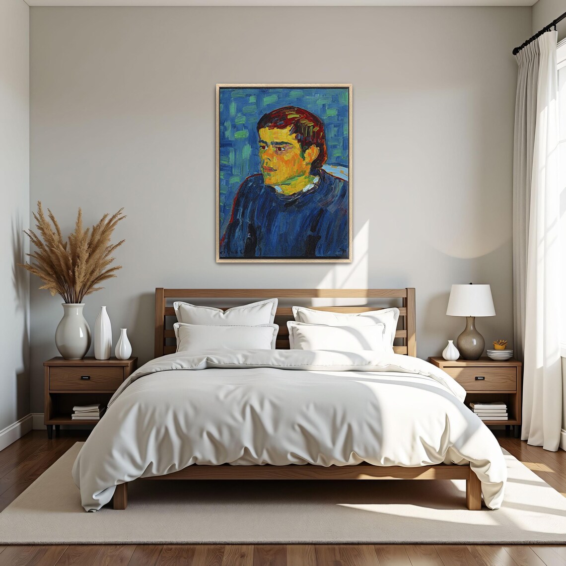 Colorful Mosaic Brushwork Portrait of Man in Blue Shirt Poster - Image 4