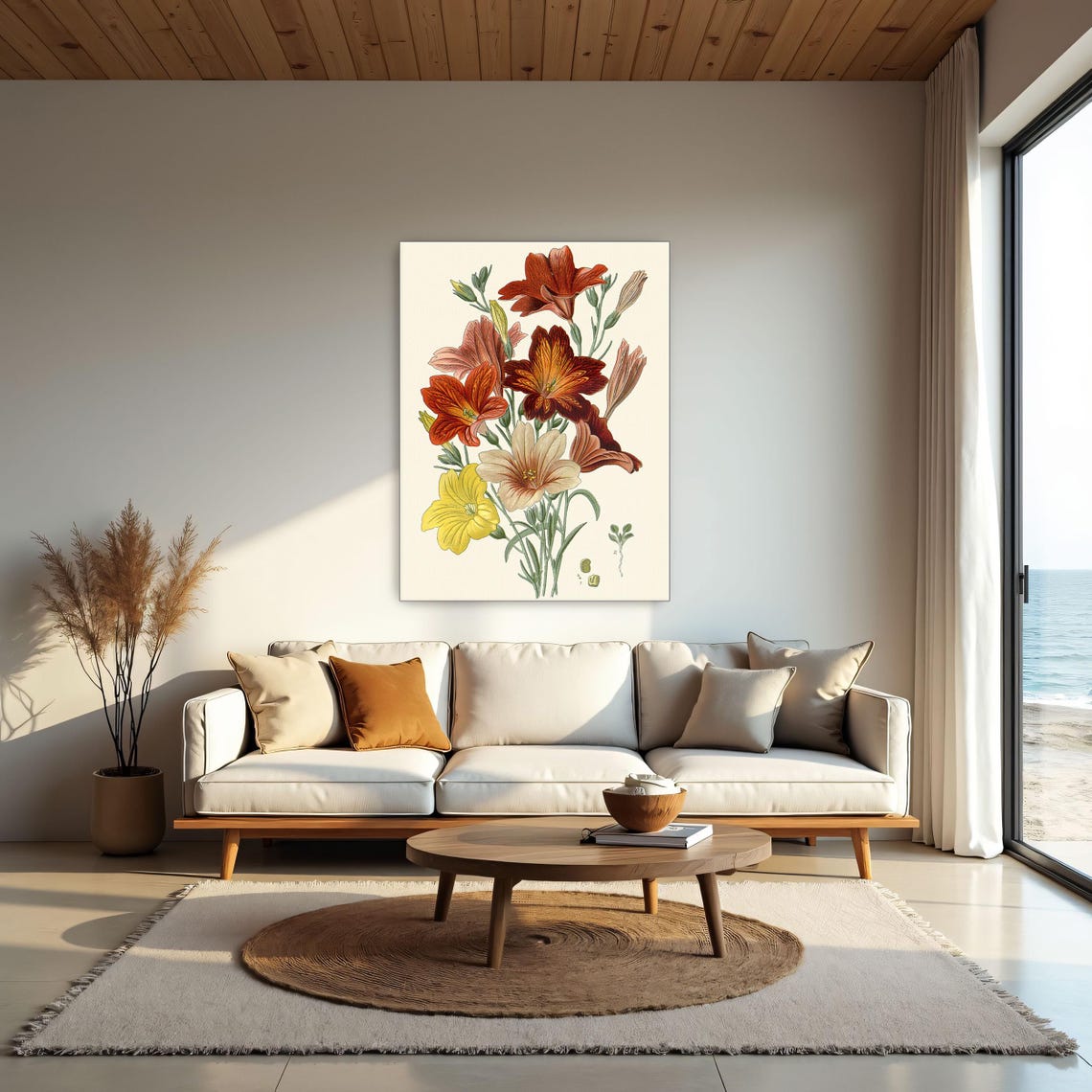 Vintage Botanical Red Orange and Yellow Daylily Illustration Poster - Image 2